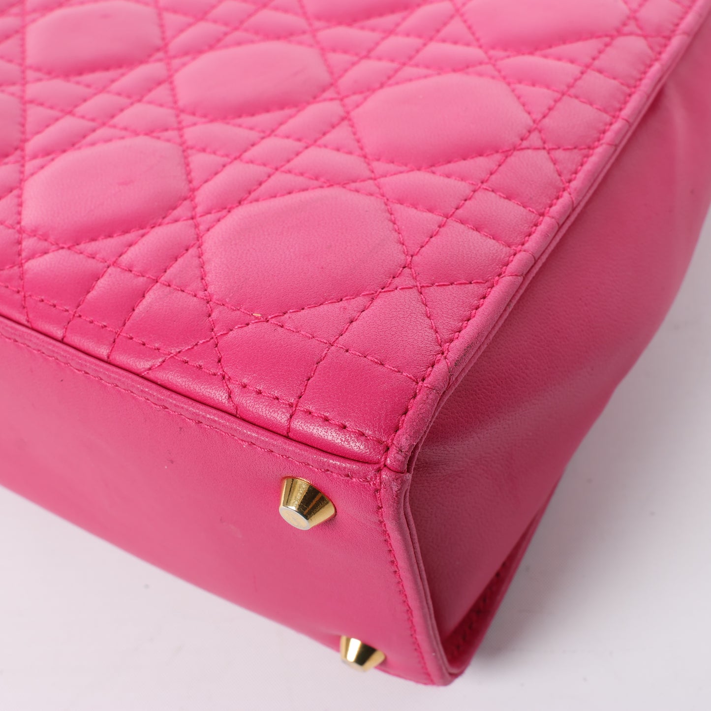 Christian Dior Vintage Cannage Leather Shoulder Bag in Pink