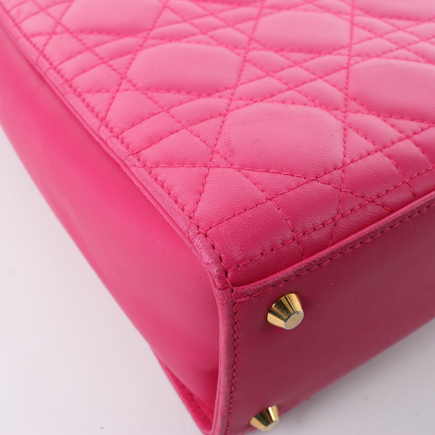 Christian Dior Vintage Cannage Leather Shoulder Bag in Pink