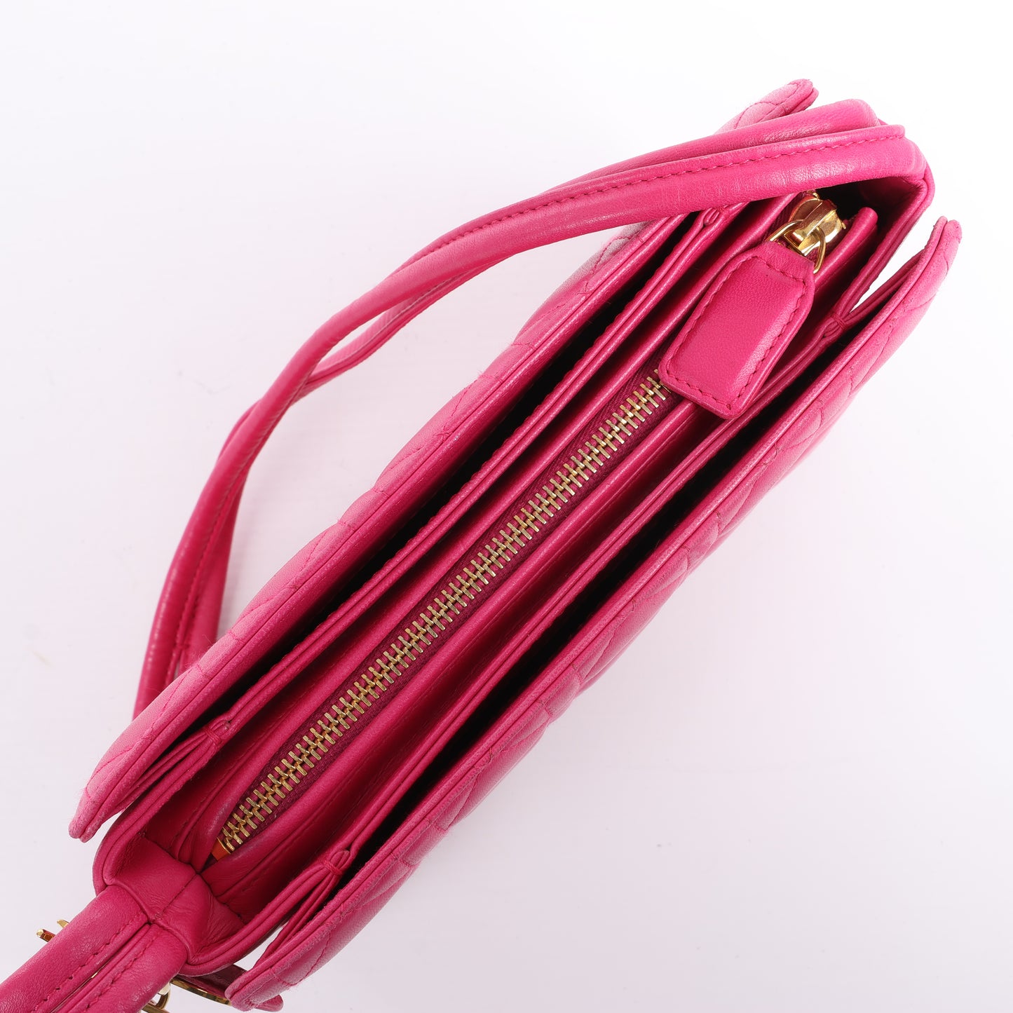 Christian Dior Vintage Cannage Leather Shoulder Bag in Pink