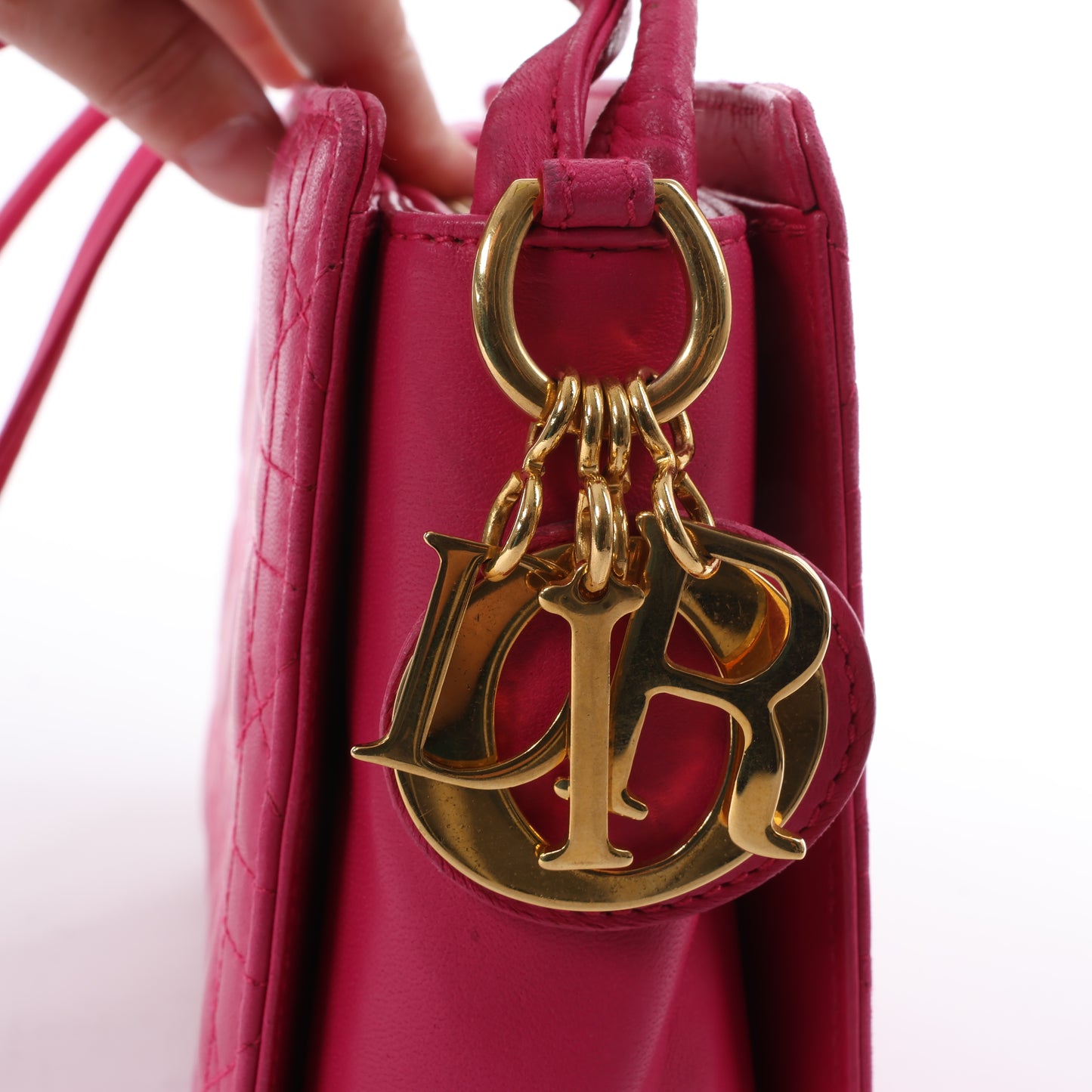 Christian Dior Vintage Cannage Leather Shoulder Bag in Pink