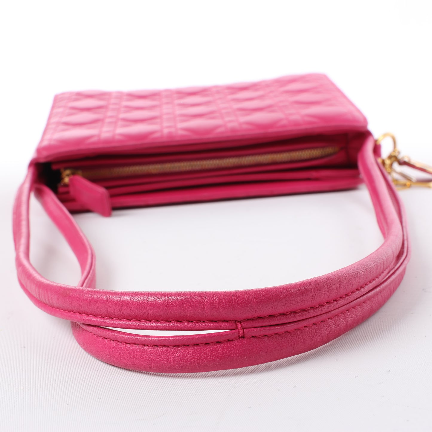 Christian Dior Vintage Cannage Leather Shoulder Bag in Pink