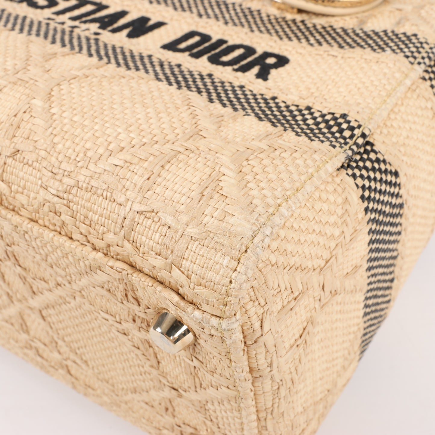 Christian Dior Lady D-Lite Raffia Woven Cannage Embroidered Medium 2Way Handtasche in Beige
