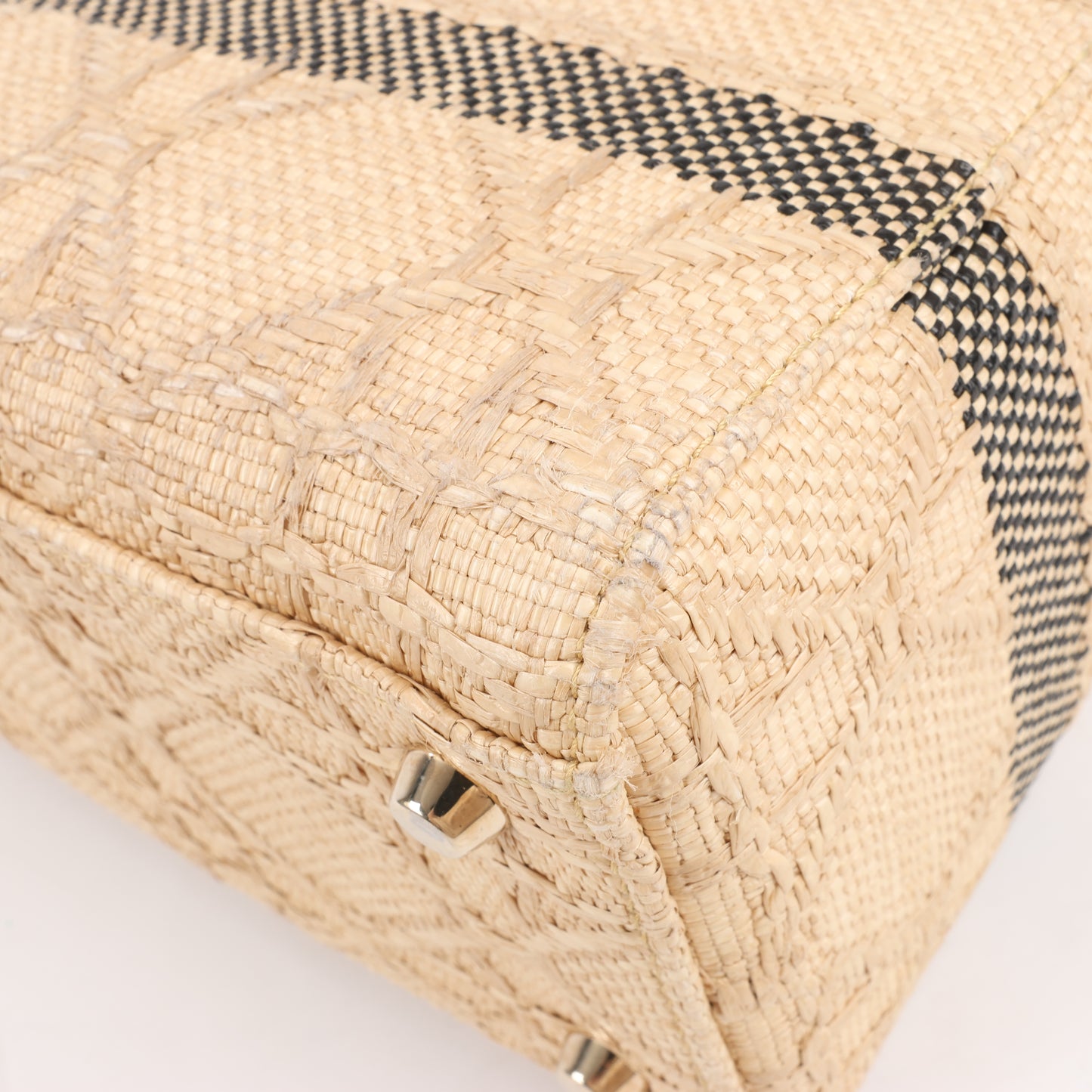 Christian Dior Lady D-Lite Raffia Woven Cannage Embroidered Medium 2Way Handtasche in Beige