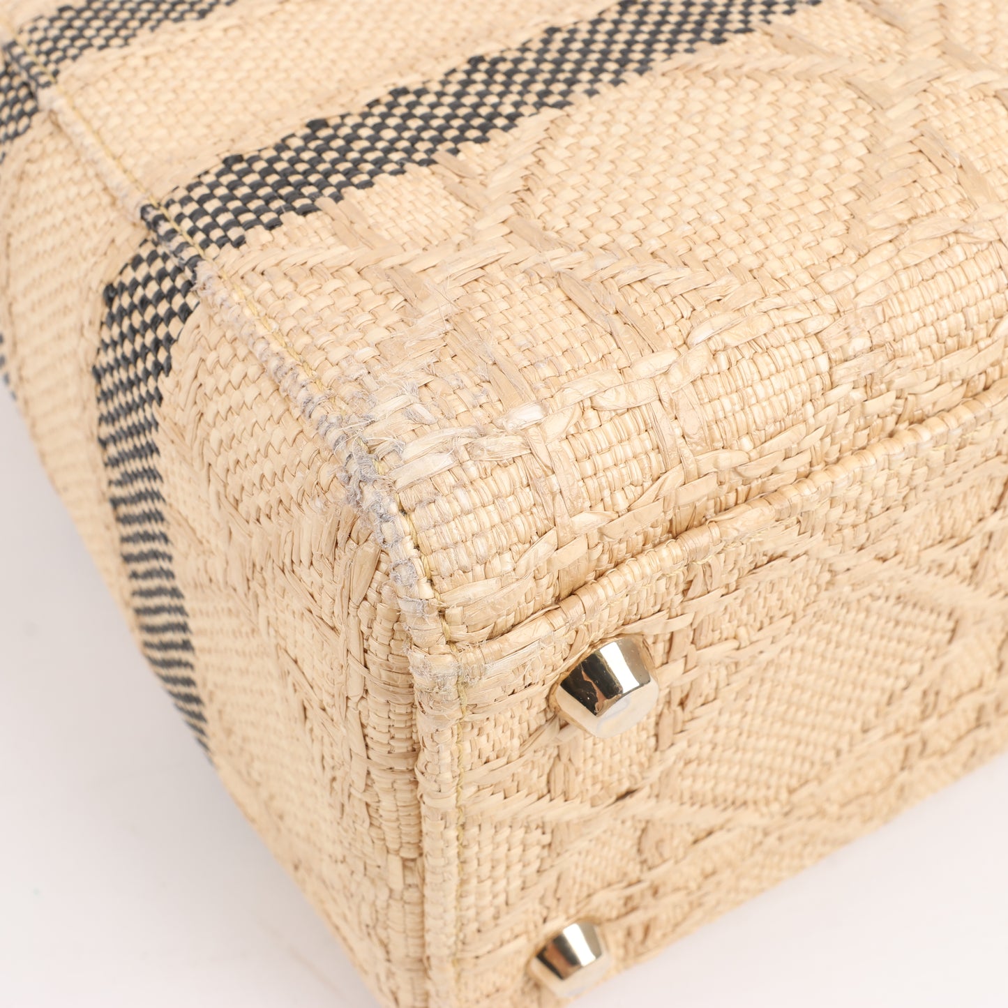 Christian Dior Lady D-Lite Raffia Woven Cannage Embroidered Medium 2Way Handtasche in Beige