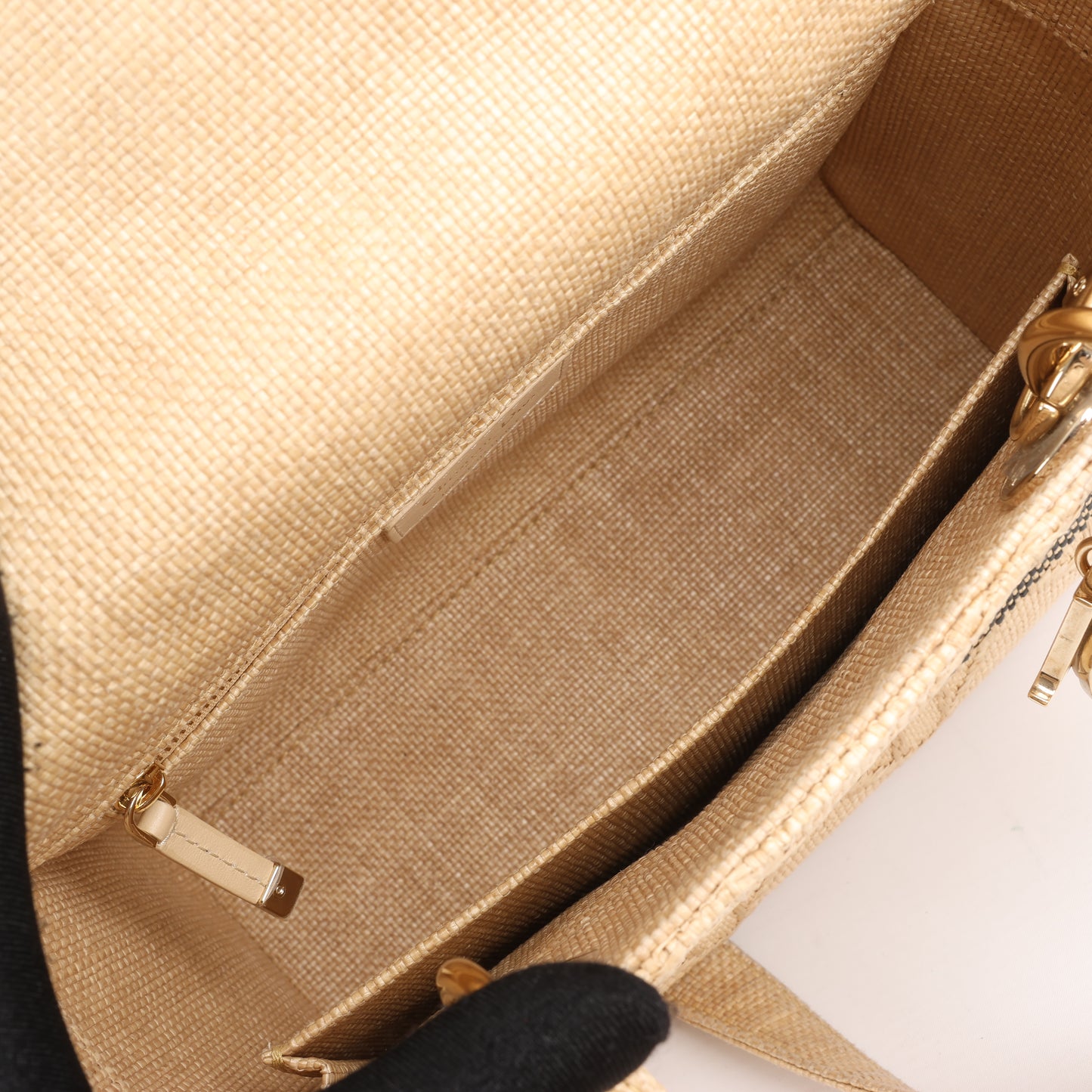 Christian Dior Lady D-Lite Raffia Woven Cannage Embroidered Medium 2Way Handtasche in Beige