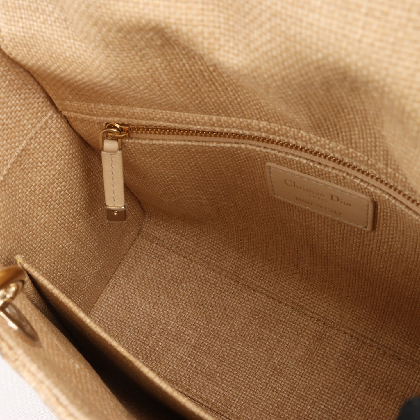 Christian Dior Lady D-Lite Raffia Woven Cannage Embroidered Medium 2Way Handtasche in Beige