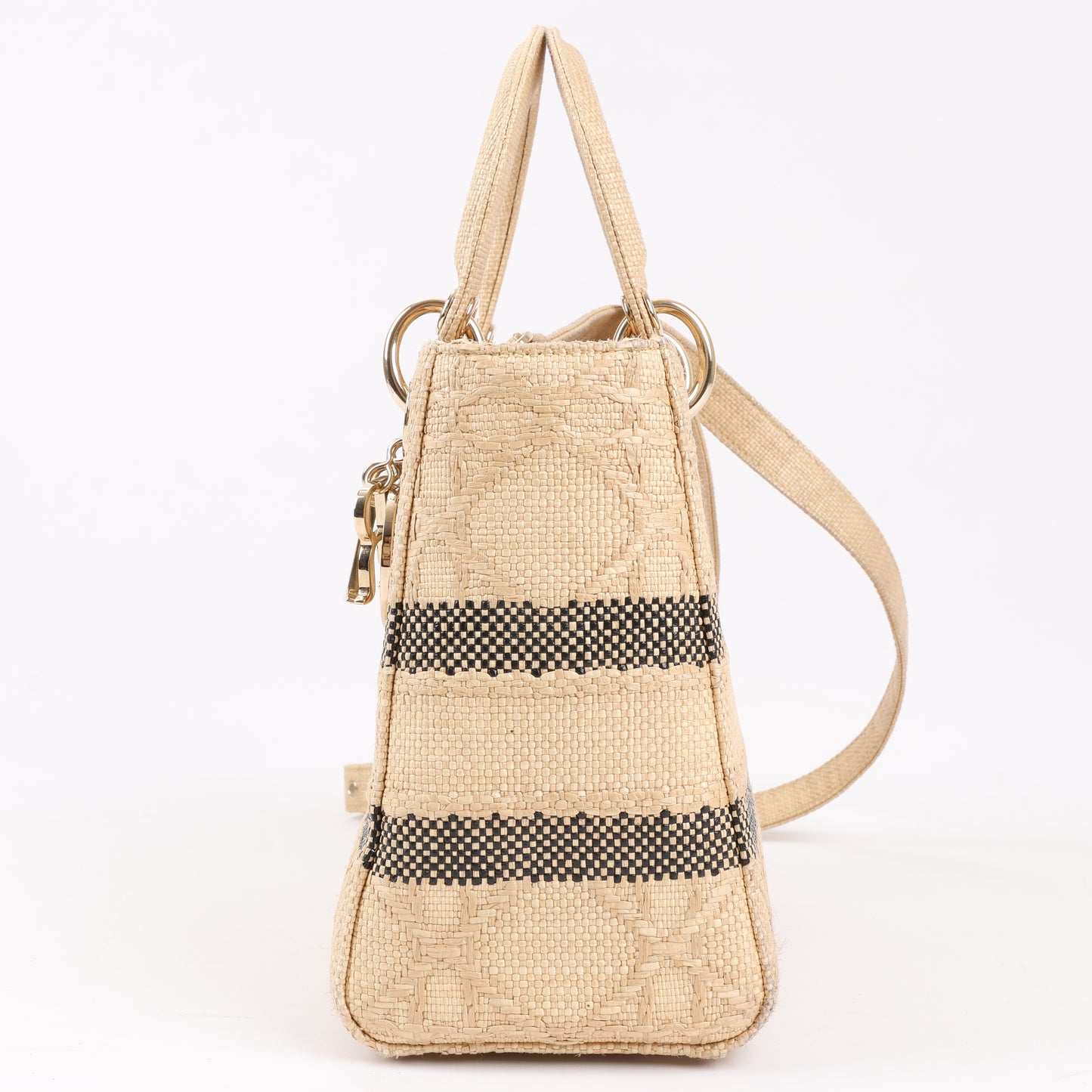 Christian Dior Lady D-Lite Raffia Woven Cannage Embroidered Medium 2Way Handtasche in Beige