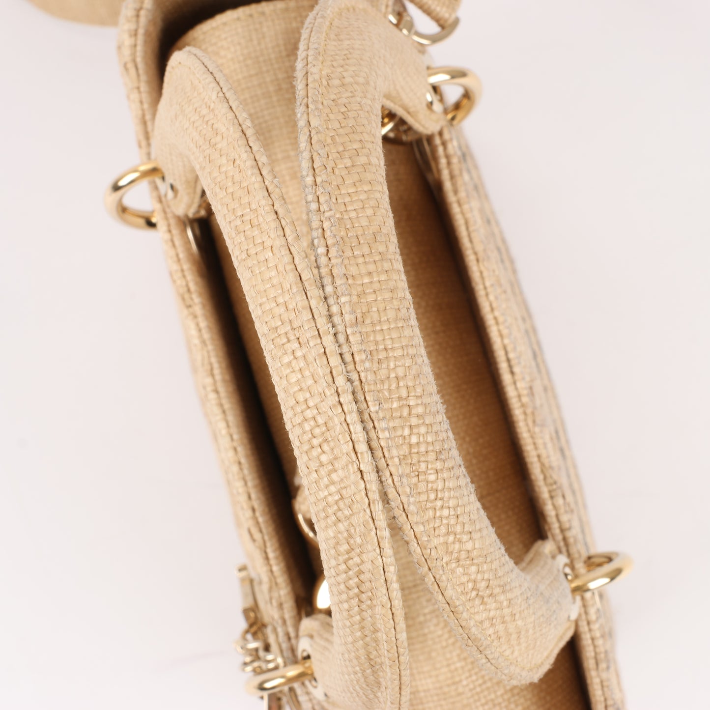 Christian Dior Lady D-Lite Raffia Woven Cannage Embroidered Medium 2Way Handtasche in Beige