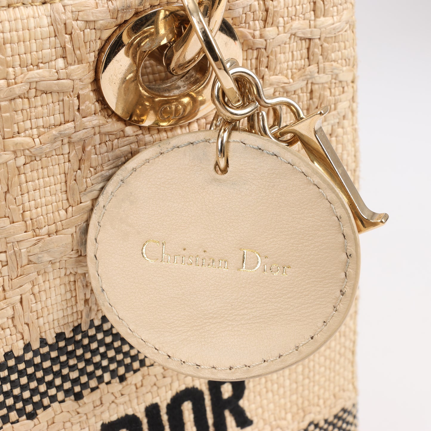 Christian Dior Lady D-Lite Raffia Woven Cannage Embroidered Medium 2Way Handtasche in Beige