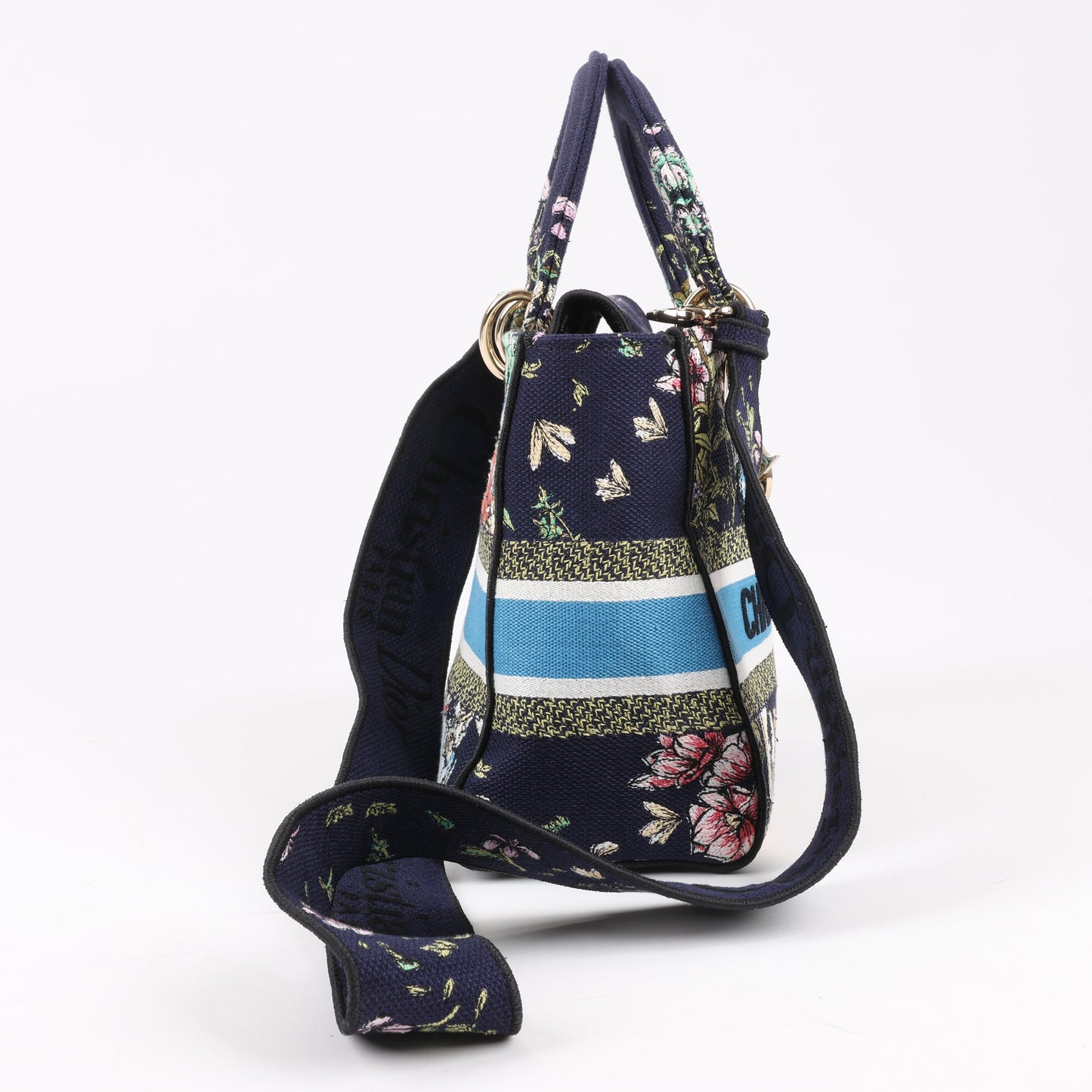 Christian Dior Lady D-Lite Canvas D-Constellation Embroidered Medium 2Way Handbag in Multicolor