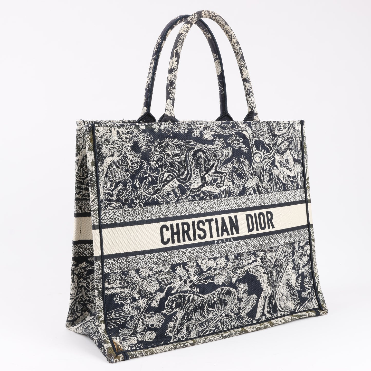 Christian Dior Toile Doo JUY Embroidery Book Große Canvas-Tragetasche in Marineblau