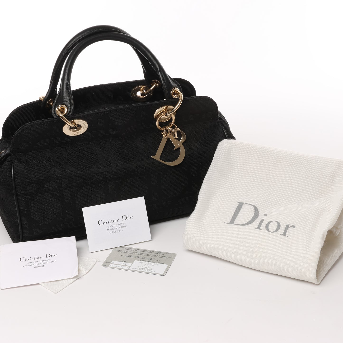 Sac à main en toile enduite Macros Cannage de Christian Dior, noir
