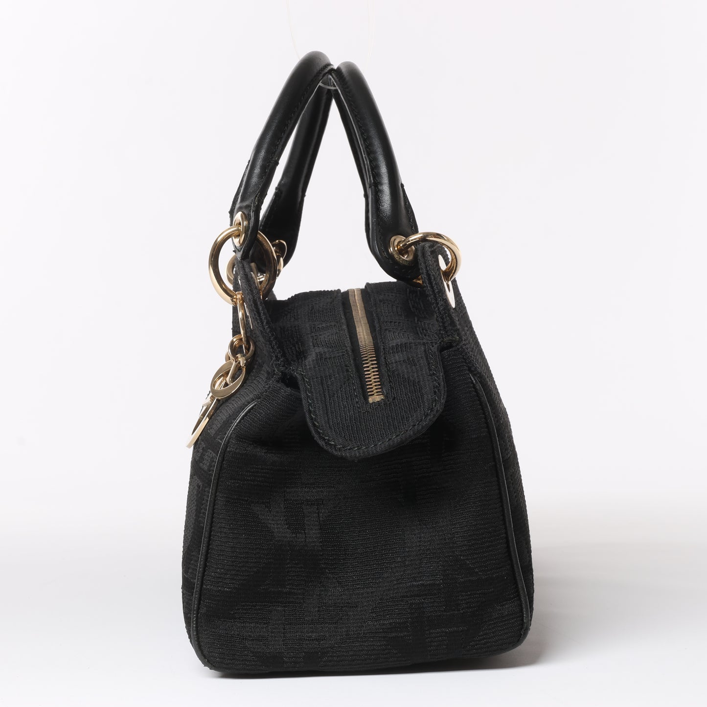 Sac à main en toile enduite Macros Cannage de Christian Dior, noir