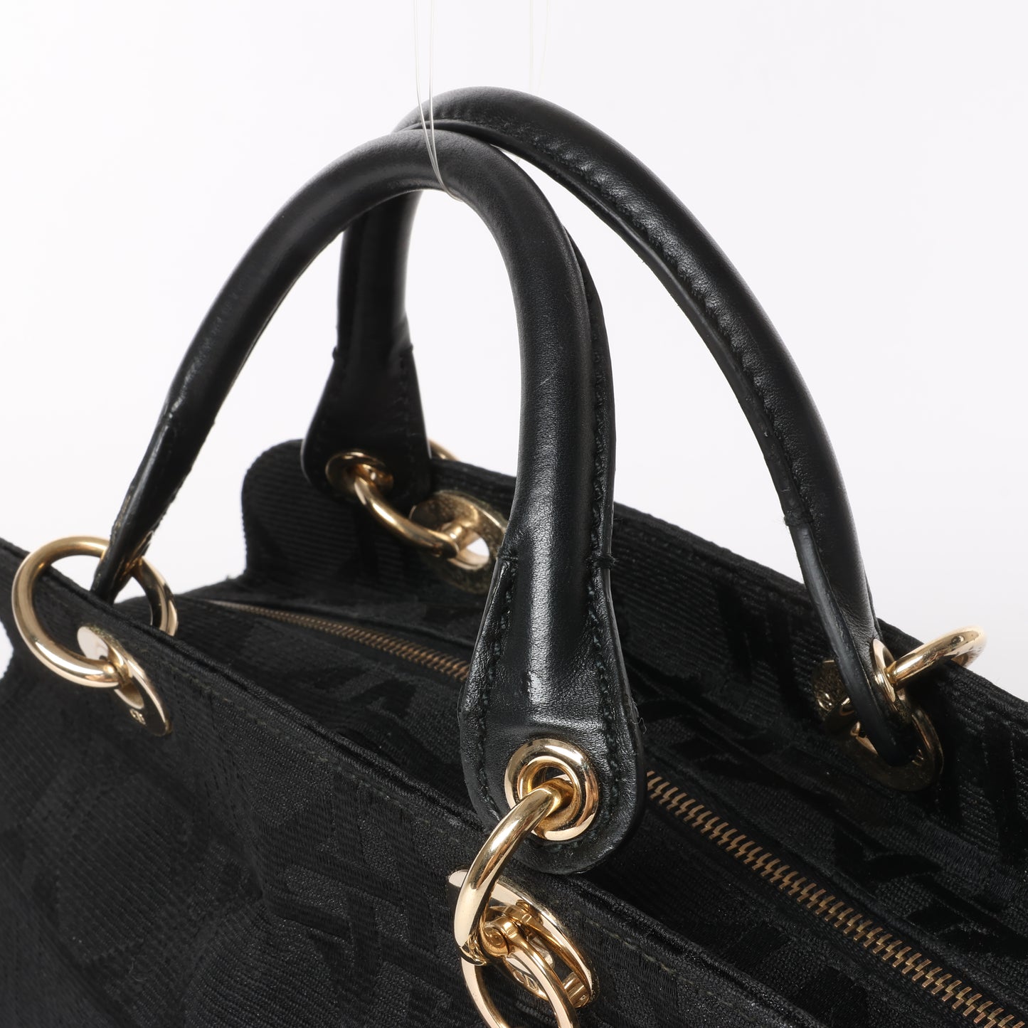 Sac à main en toile enduite Macros Cannage de Christian Dior, noir