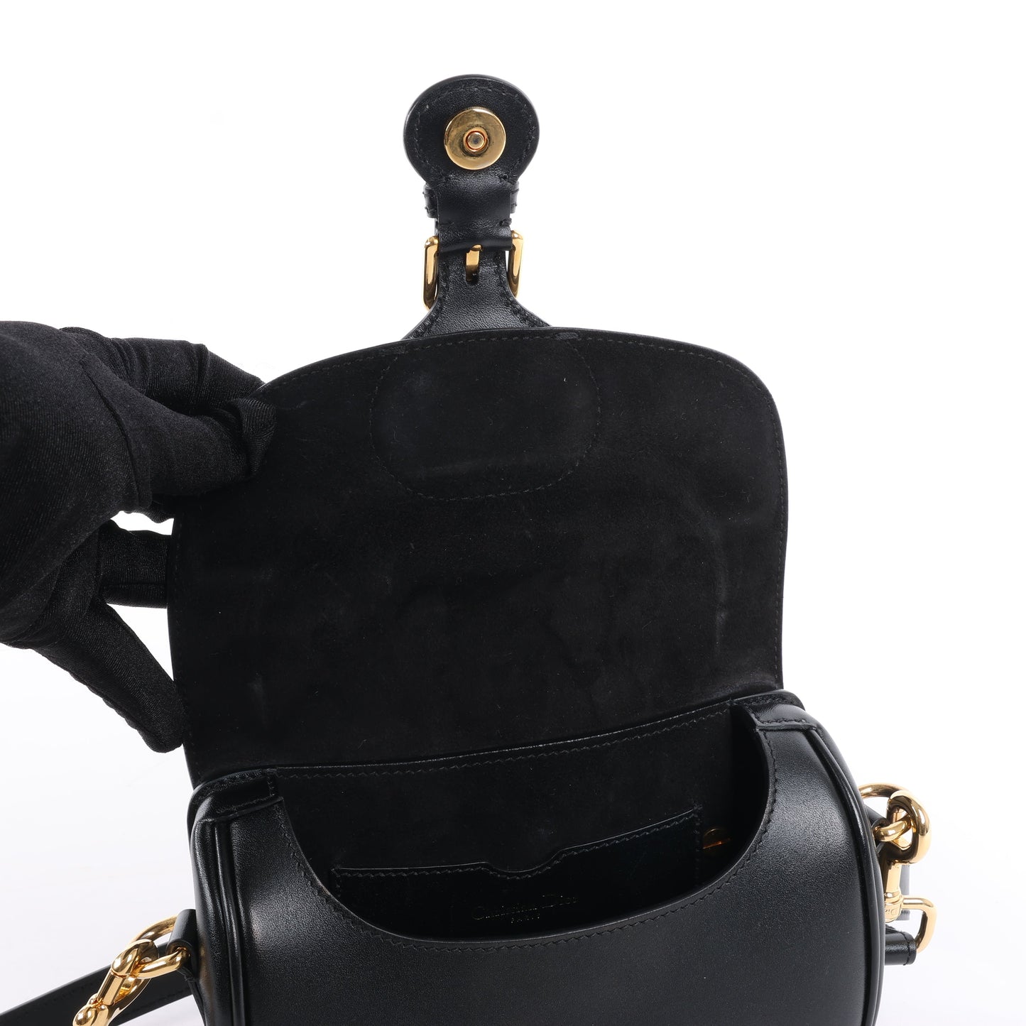 Petit sac bandoulière à rabat en cuir de veau Christian Dior Bobby noir