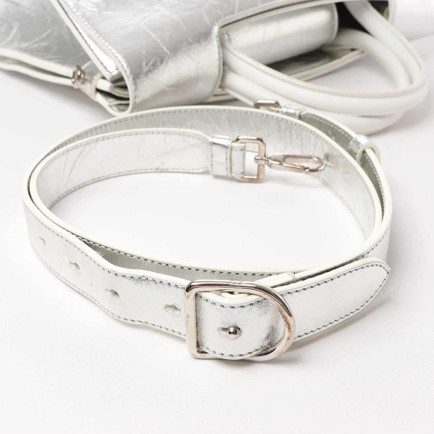 Christian Dior Diorever Medium Leather 2Way Handbag in Silver