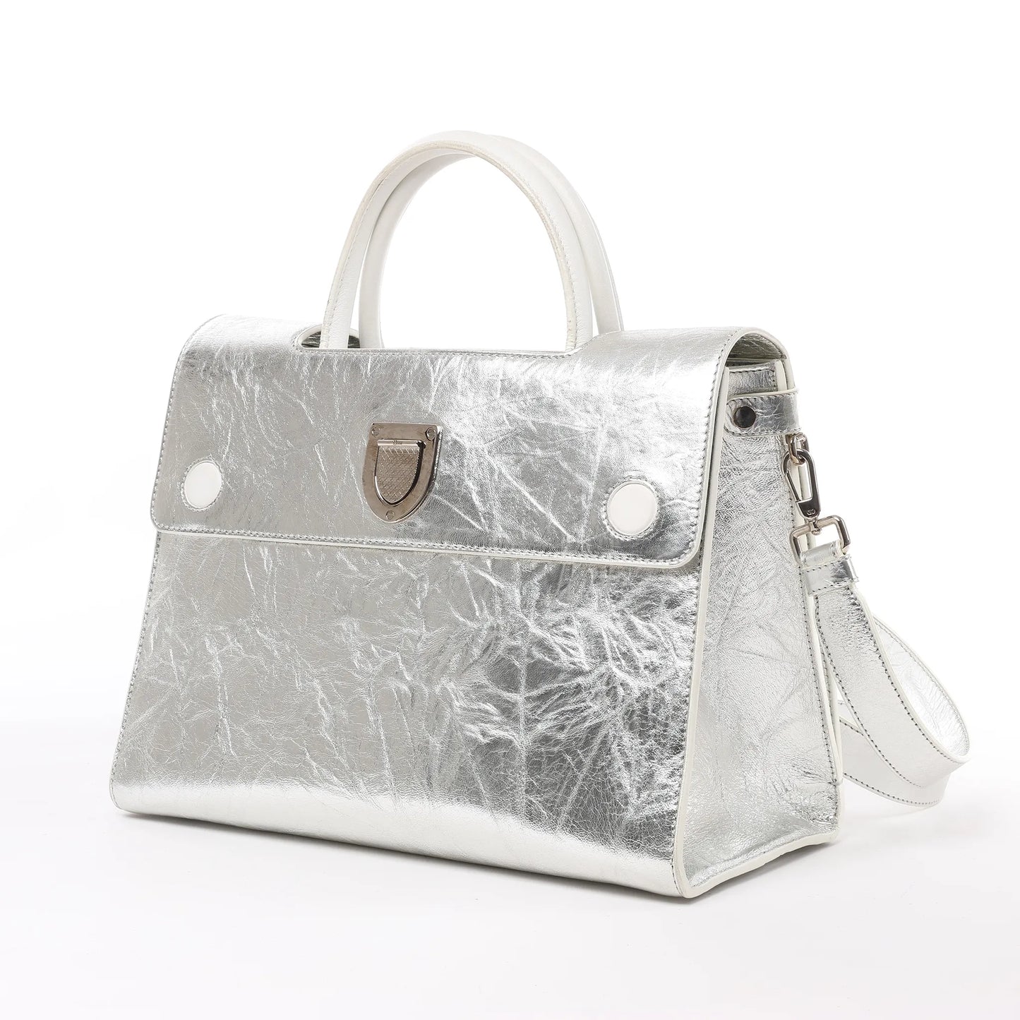 Christian Dior Diorever Medium Leather 2Way Handbag in Silver