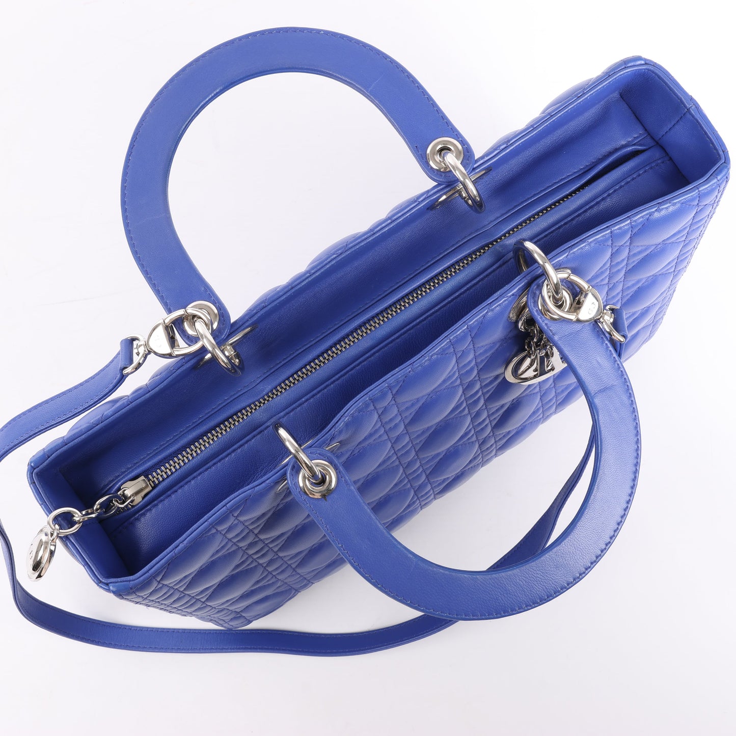 Christian Dior – Große Handtasche „Lady Dior“ aus blauem Leder „Cannage“