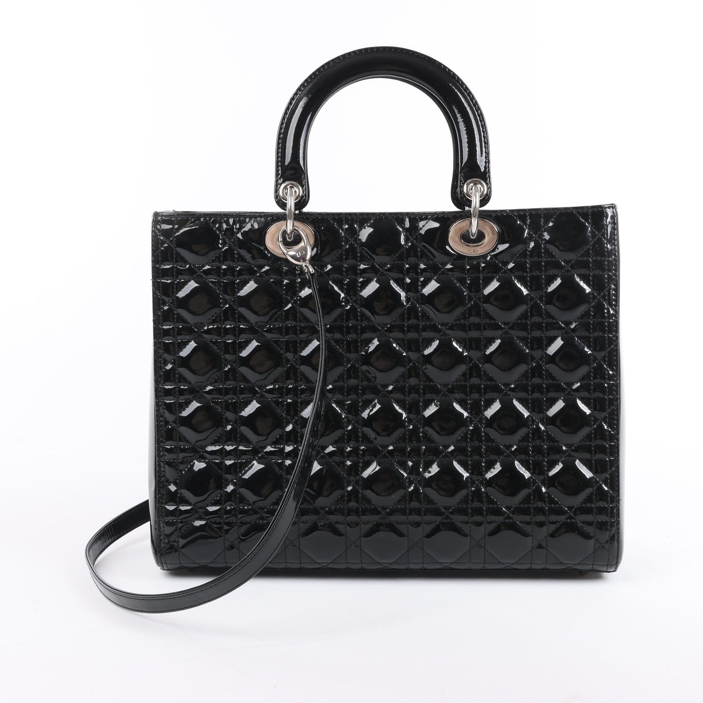 Christian Dior – Große Cannage-Handtasche aus Lackleder in Schwarz