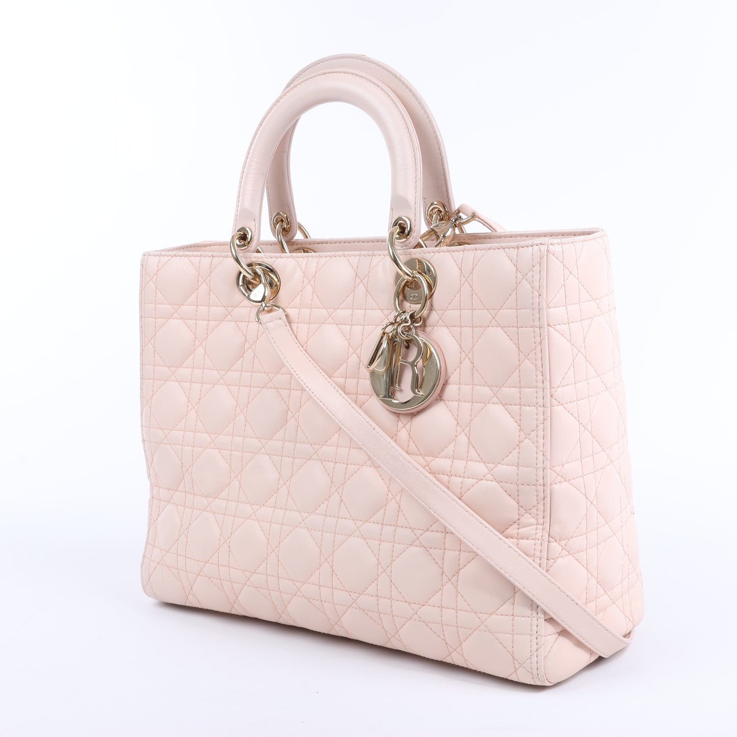 Christian Dior Lady Dior Cannage Große 2-Wege-Handtasche aus Leder in Hellrosa