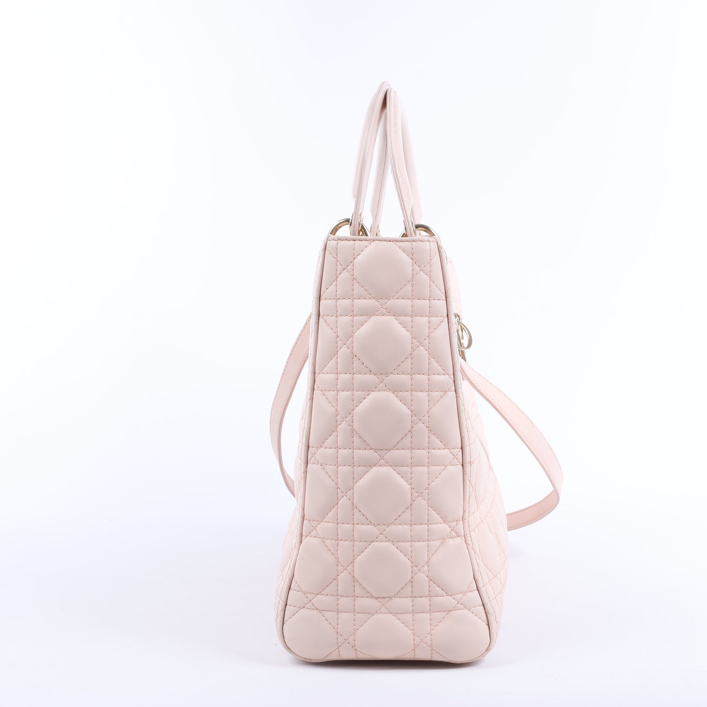 Christian Dior Lady Dior Cannage Große 2-Wege-Handtasche aus Leder in Hellrosa