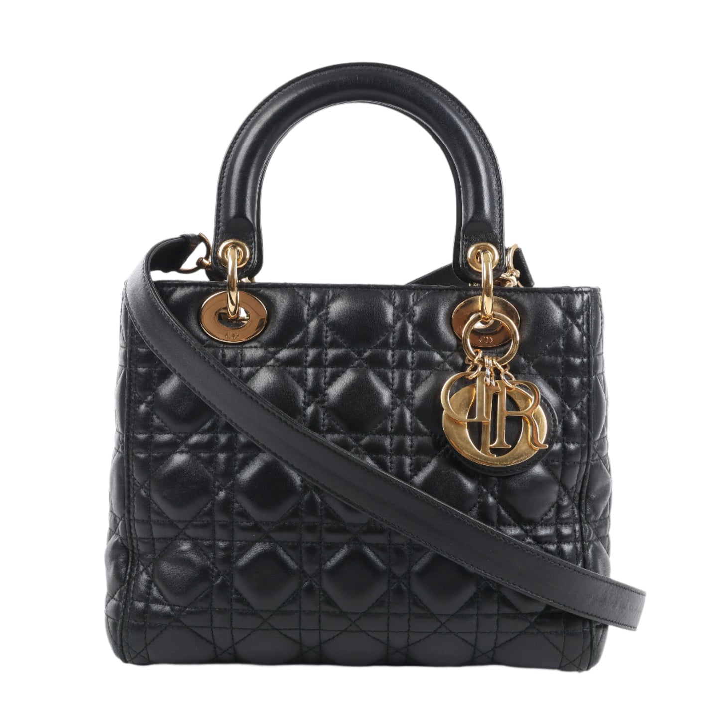Christian Dior Lady Dior Cannage Leder Mittlere 2Way Handtasche in Schwarz