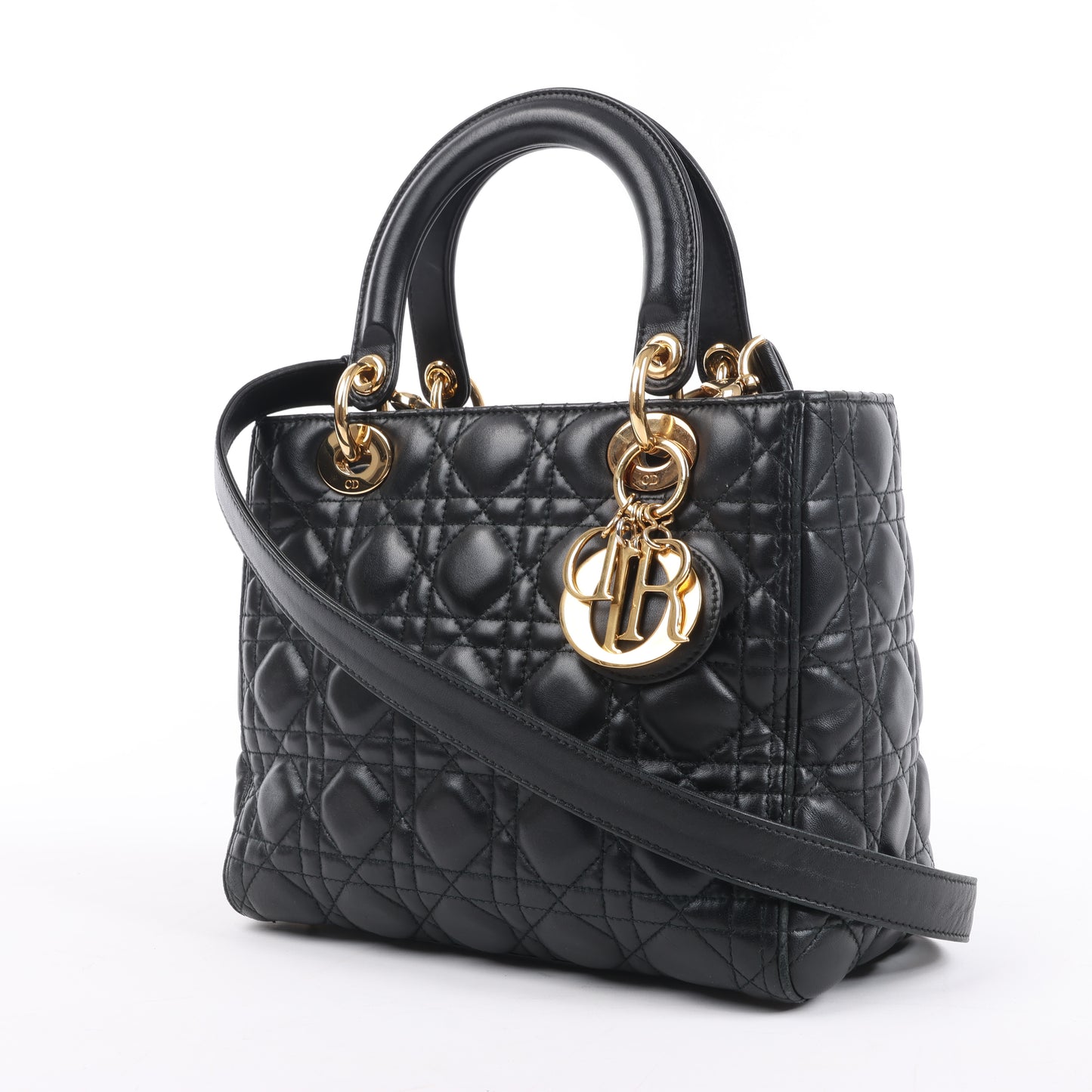 Christian Dior Lady Dior Cannage Leder Mittlere 2Way Handtasche in Schwarz