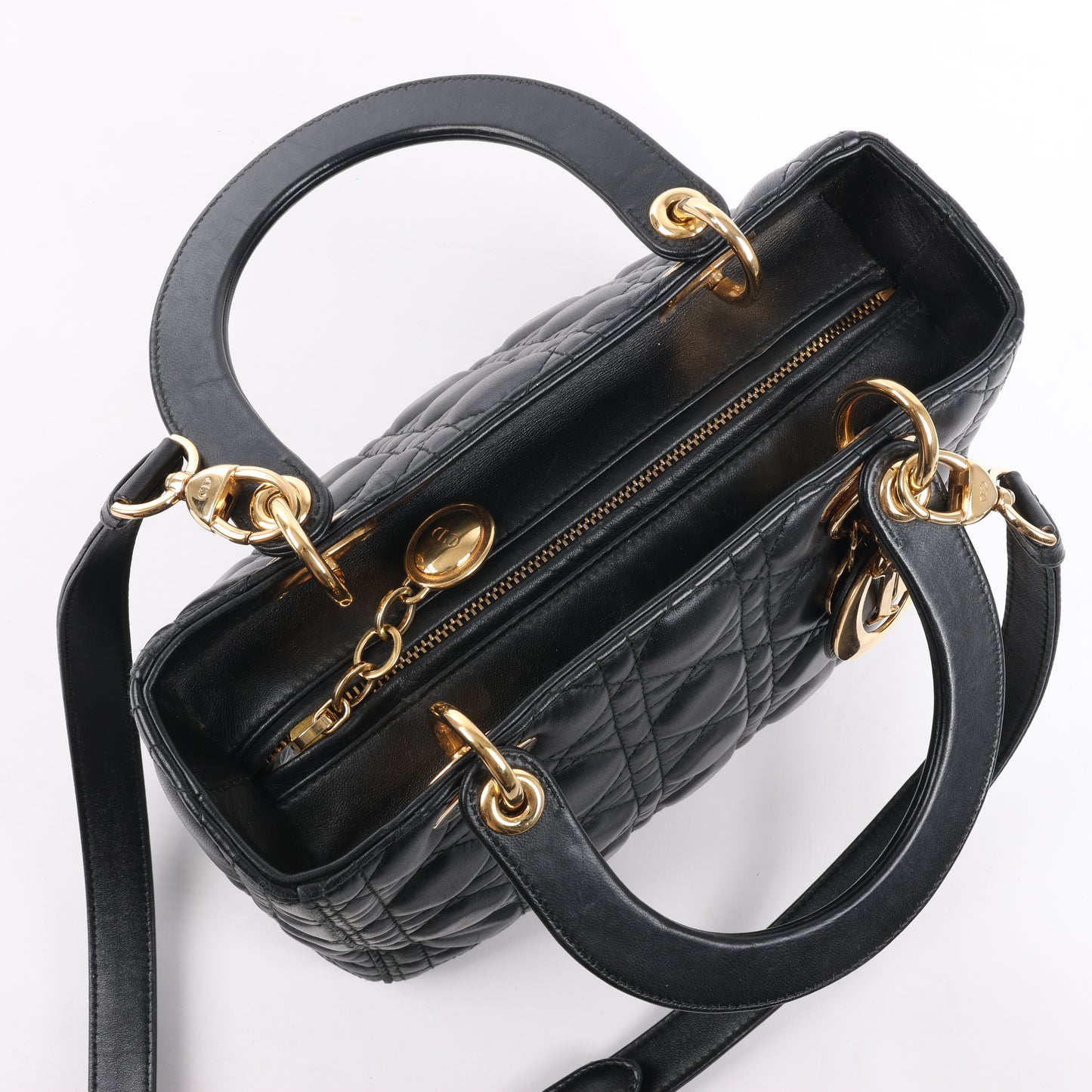 Christian Dior Lady Dior Cannage Leder Mittlere 2Way Handtasche in Schwarz
