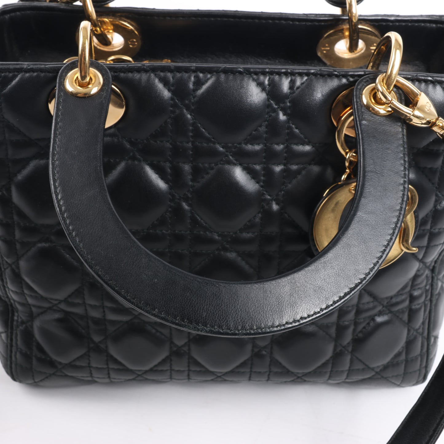 Christian Dior Lady Dior Cannage Leder Mittlere 2Way Handtasche in Schwarz