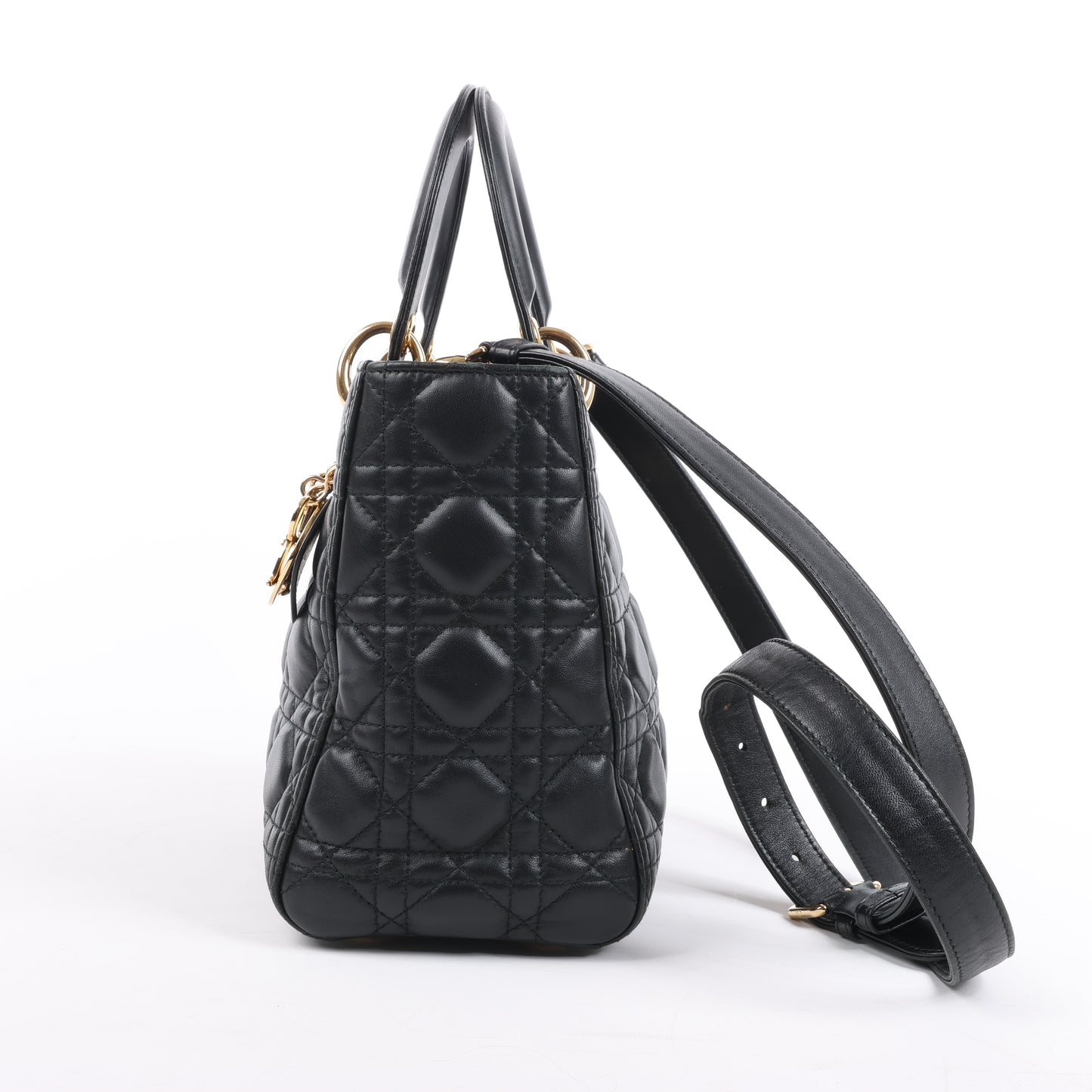 Christian Dior Lady Dior Cannage Leder Mittlere 2Way Handtasche in Schwarz