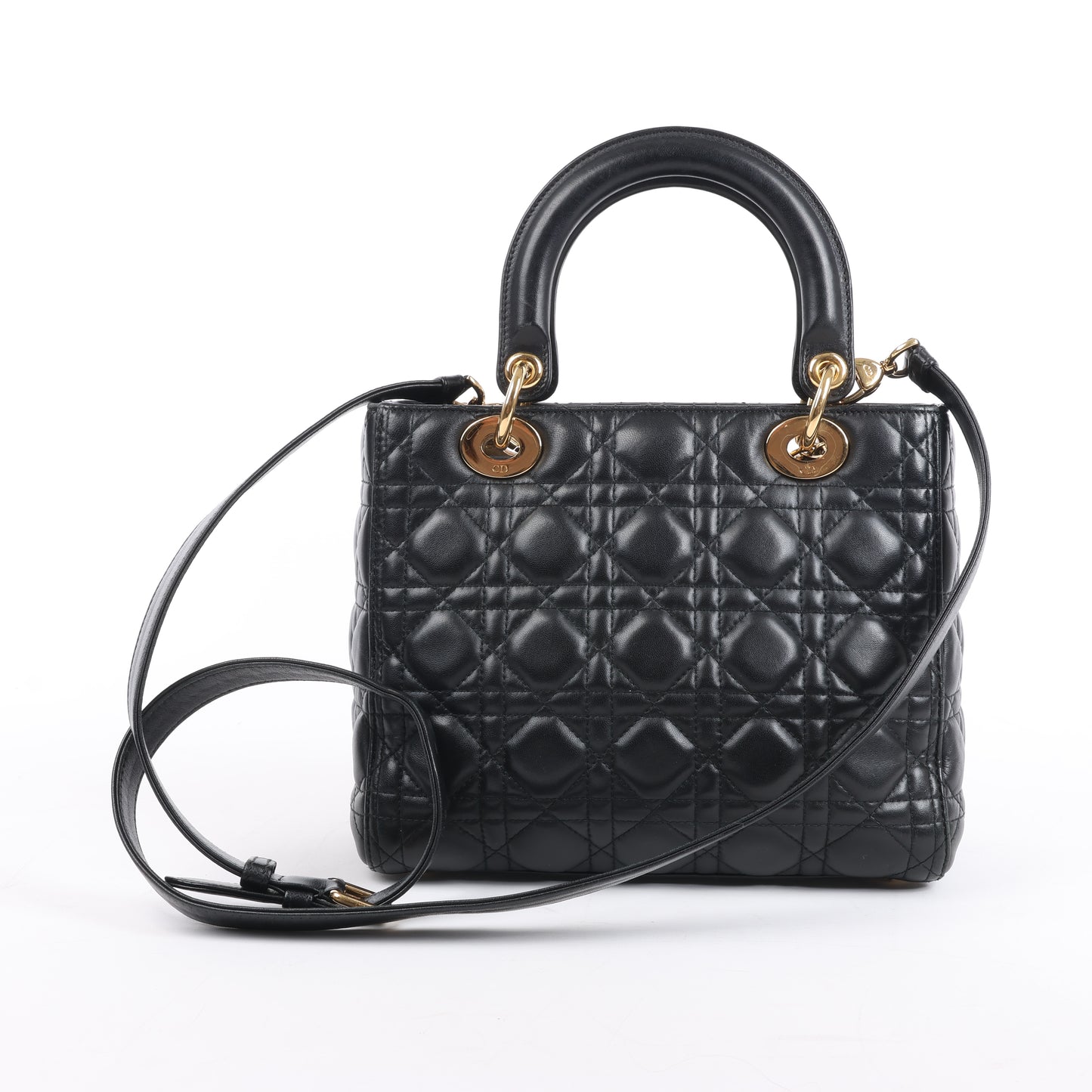 Christian Dior Lady Dior Cannage Leder Mittlere 2Way Handtasche in Schwarz