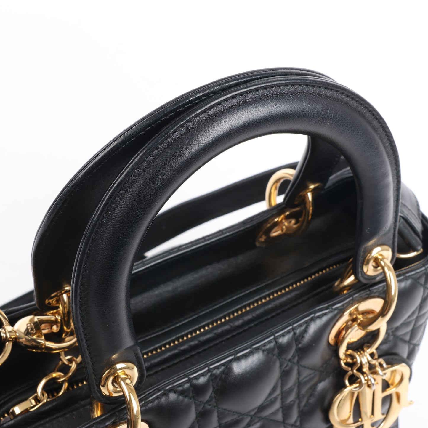 Christian Dior Lady Dior Cannage Leder Mittlere 2Way Handtasche in Schwarz