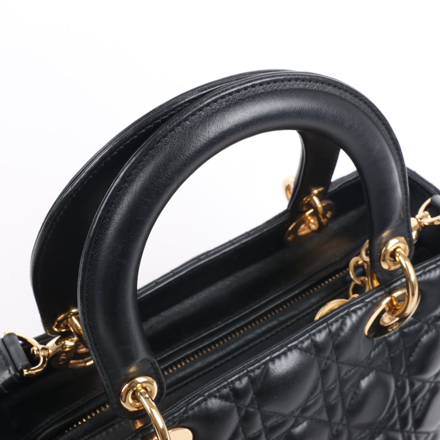 Christian Dior Lady Dior Cannage Leder Mittlere 2Way Handtasche in Schwarz