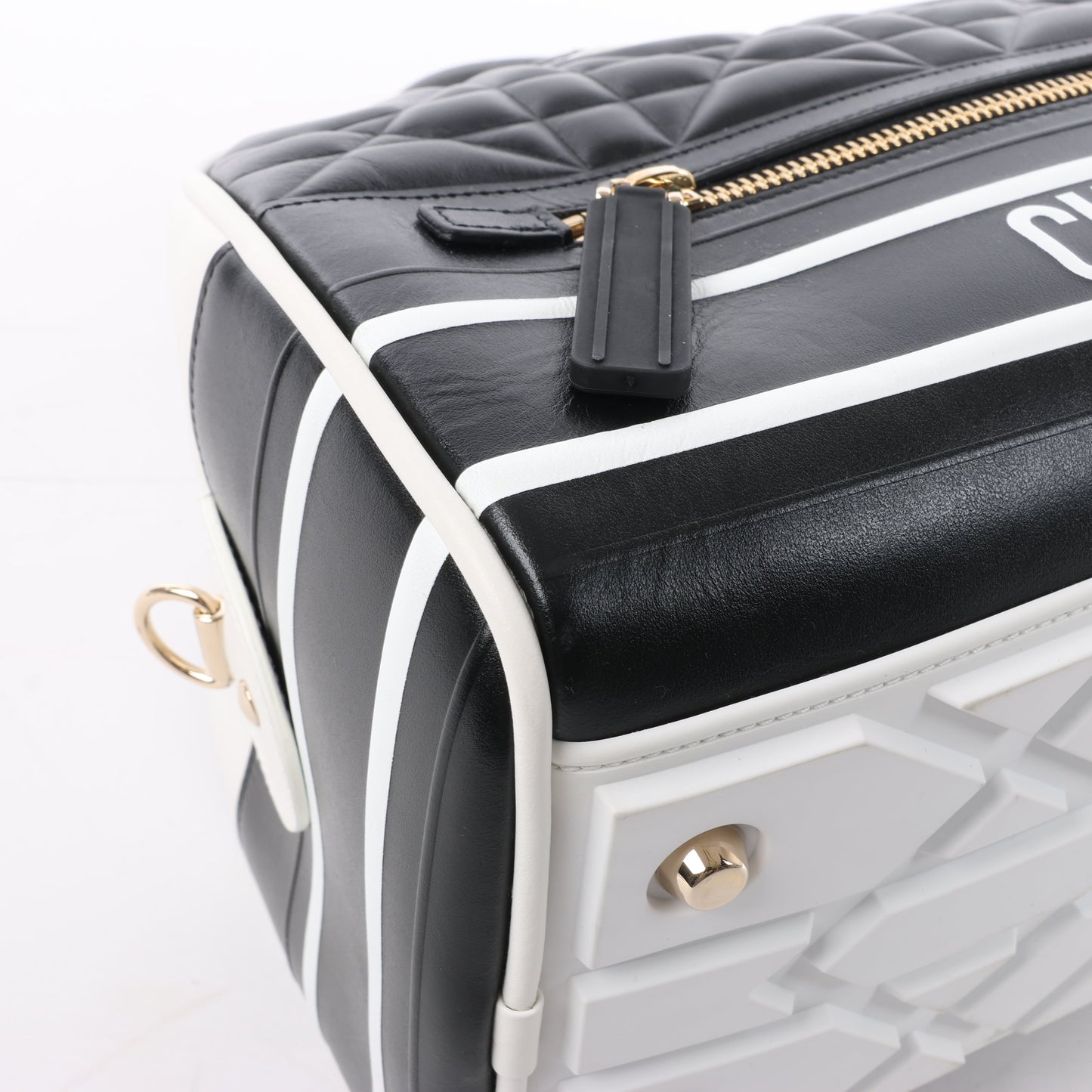 Christian Dior Große Dior Vibe Bowlingtasche mit Reißverschluss in Schwarz x Weiß