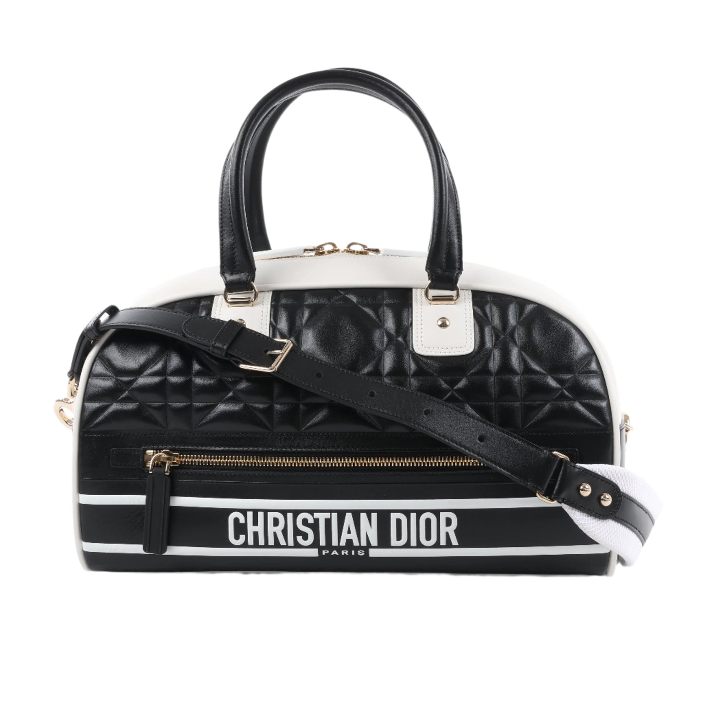 Christian Dior Große Dior Vibe Bowlingtasche mit Reißverschluss in Schwarz x Weiß