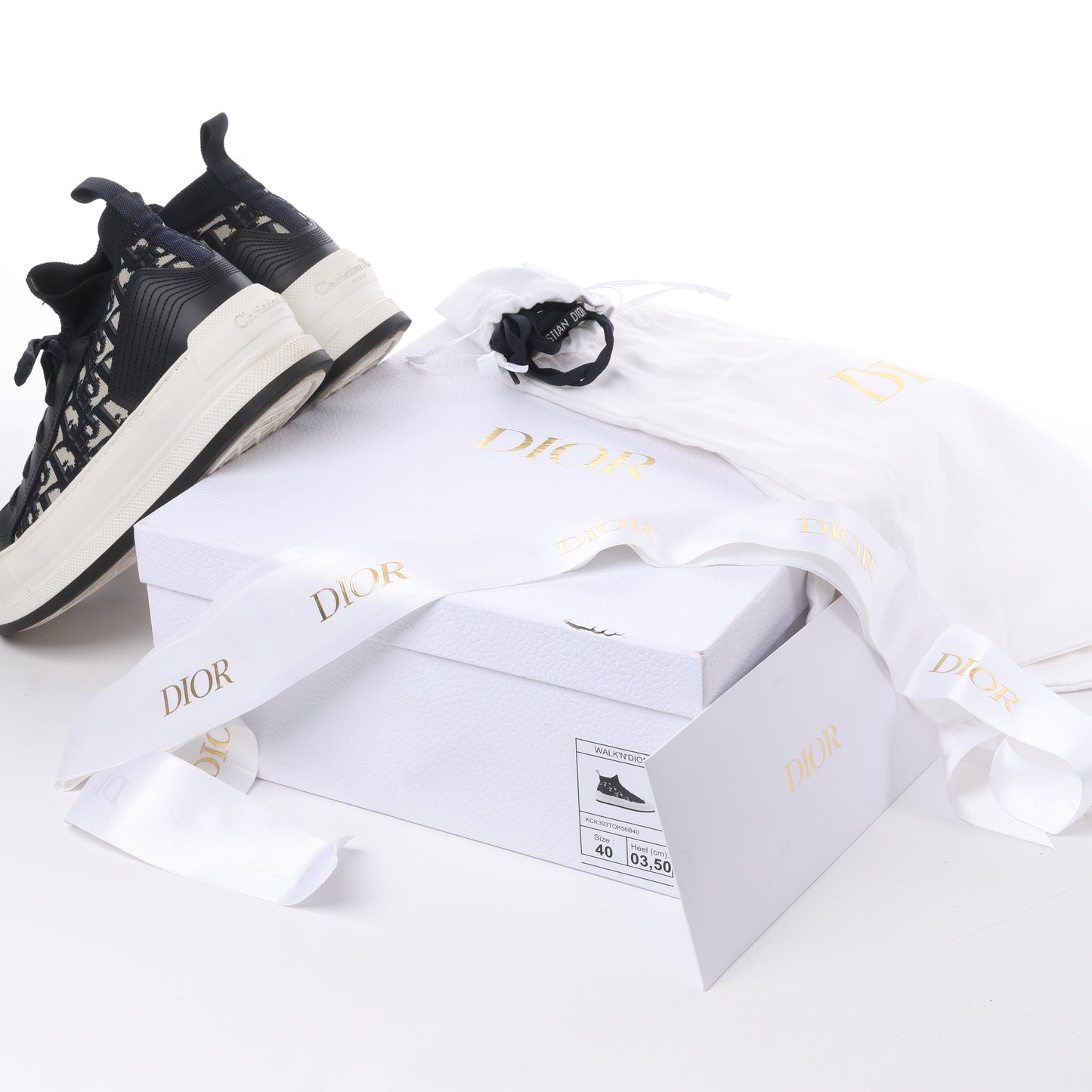 Dior Walk'n'Dior Plateau-Sneaker „Dior Oblique“ aus technischem Mesh und Kalbsleder in Tiefblau, Größe 40 EU