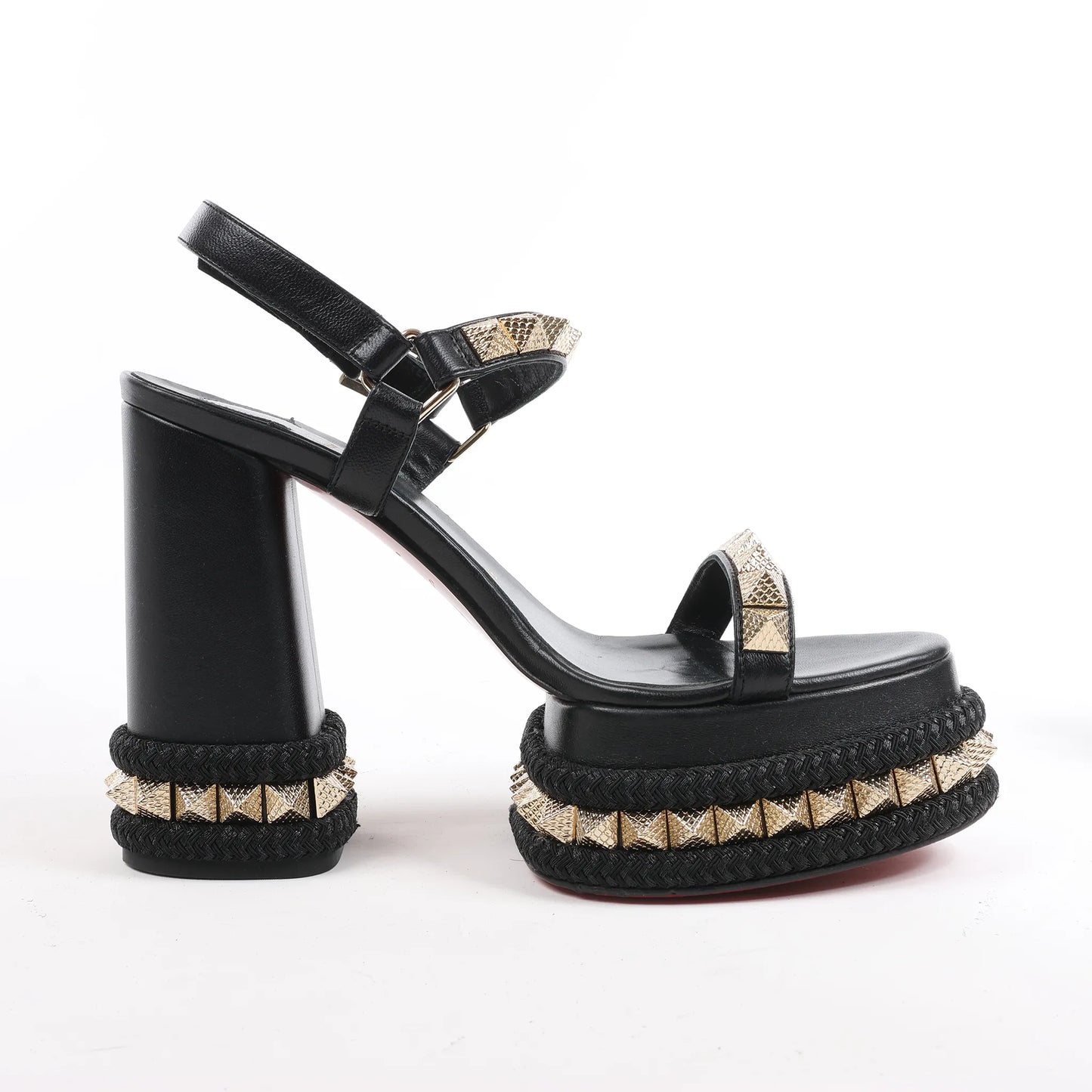 Christian Louboutin SUPERCLOU 130 Studs Leather Sandals in Black, Size 38 EU