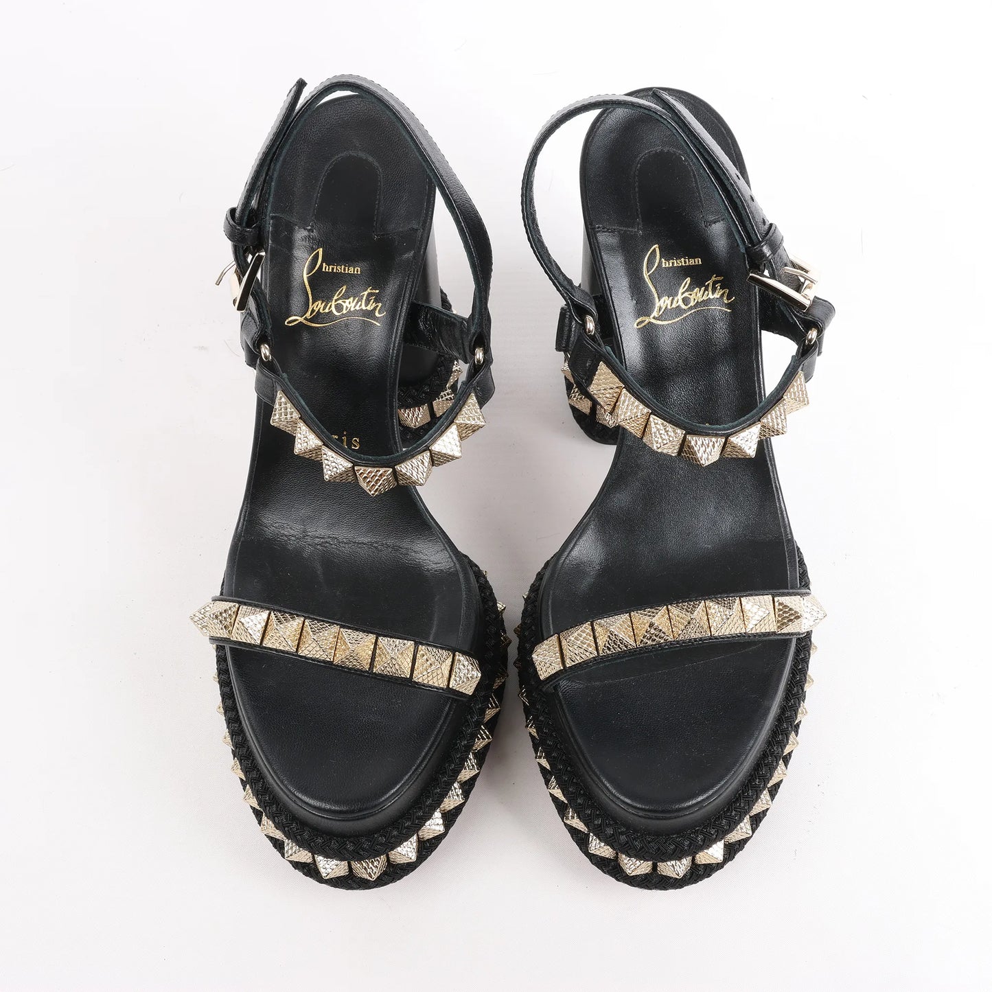Christian Louboutin SUPERCLOU 130 Studs Leather Sandals in Black, Size 38 EU