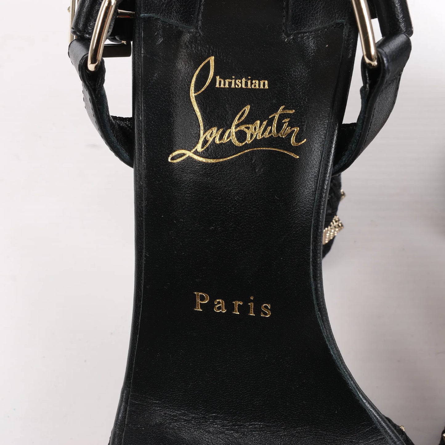 Christian Louboutin SUPERCLOU 130 Studs Leather Sandals in Black, Size 38 EU