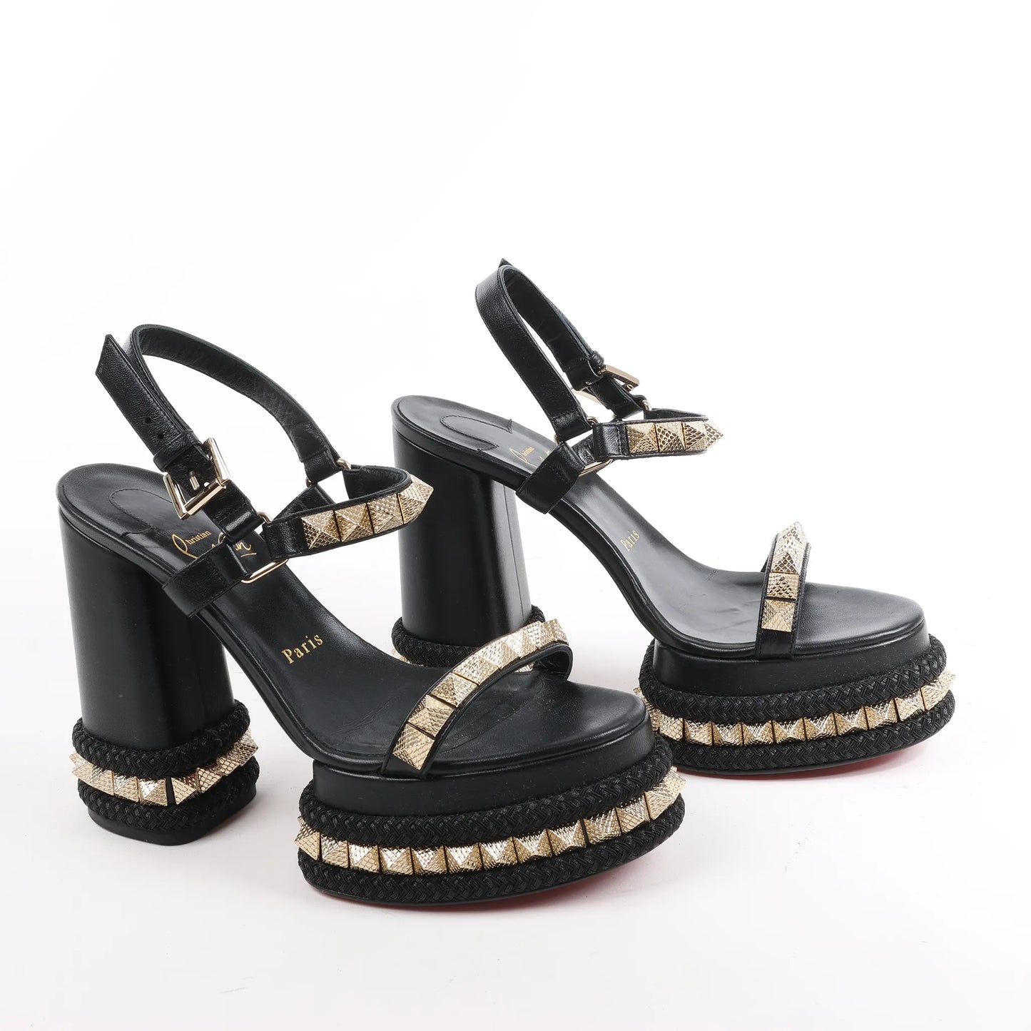 Christian Louboutin SUPERCLOU 130 Studs Leather Sandals in Black, Size 38 EU