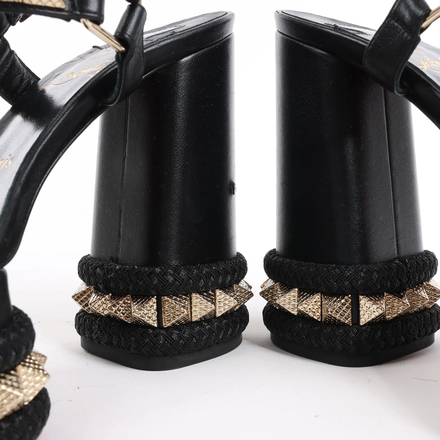 Christian Louboutin SUPERCLOU 130 Studs Leather Sandals in Black, Size 38 EU