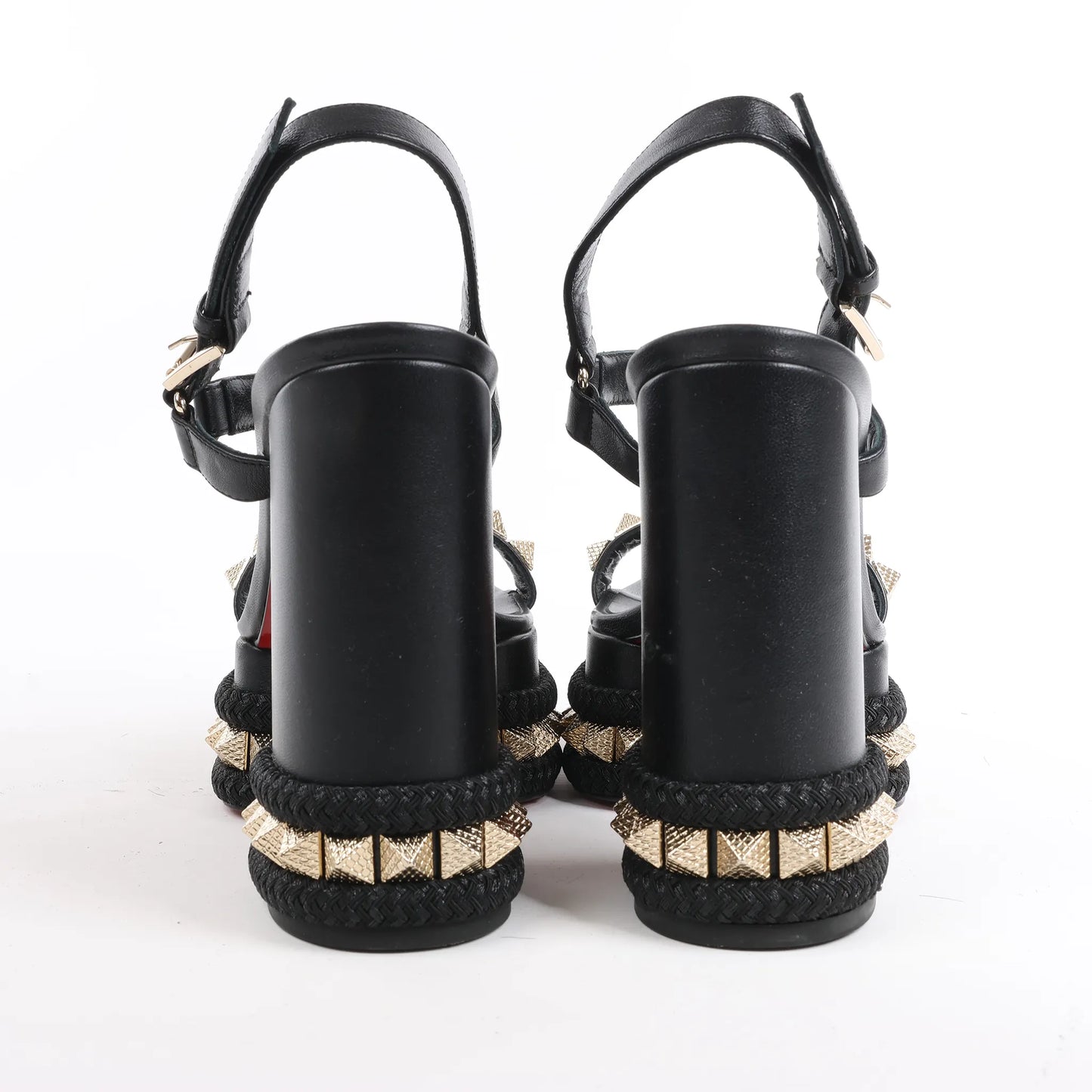 Christian Louboutin SUPERCLOU 130 Studs Leather Sandals in Black, Size 38 EU
