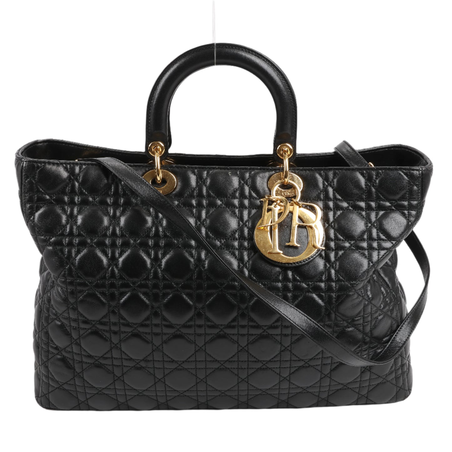 Christian Dior Lady Dior Große 2-Wege-Handtasche aus Cannage-Leder in Schwarz