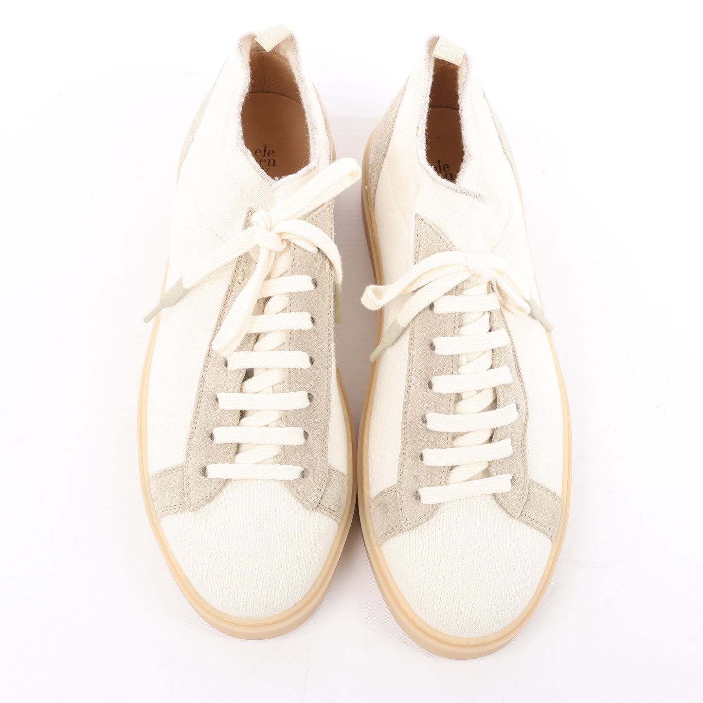 ELEVENTY Panelled Knitted Sneakers in Beige, Size 44 EU