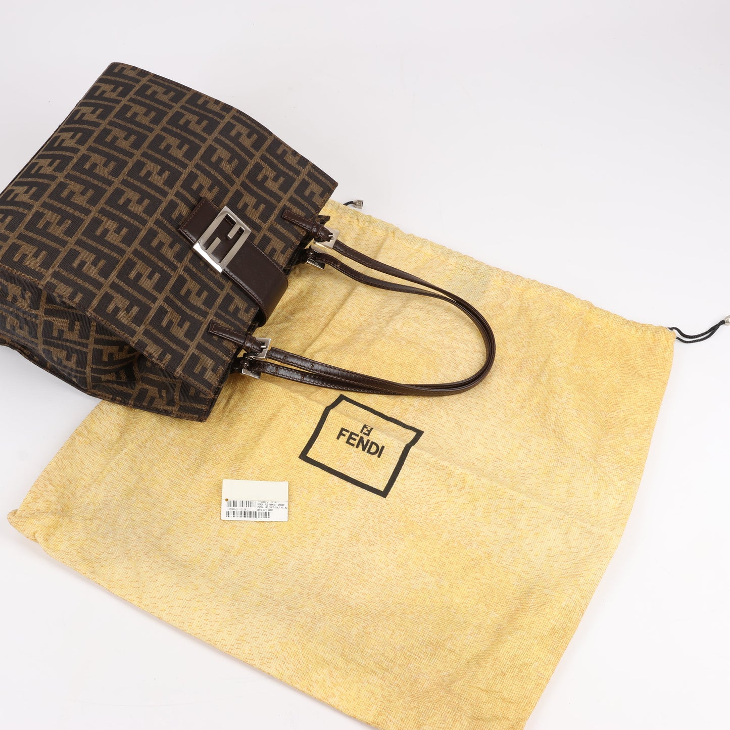 FENDI – Zucchino Mamma Bucket-Umhängetasche aus Canvas und Leder in Braun