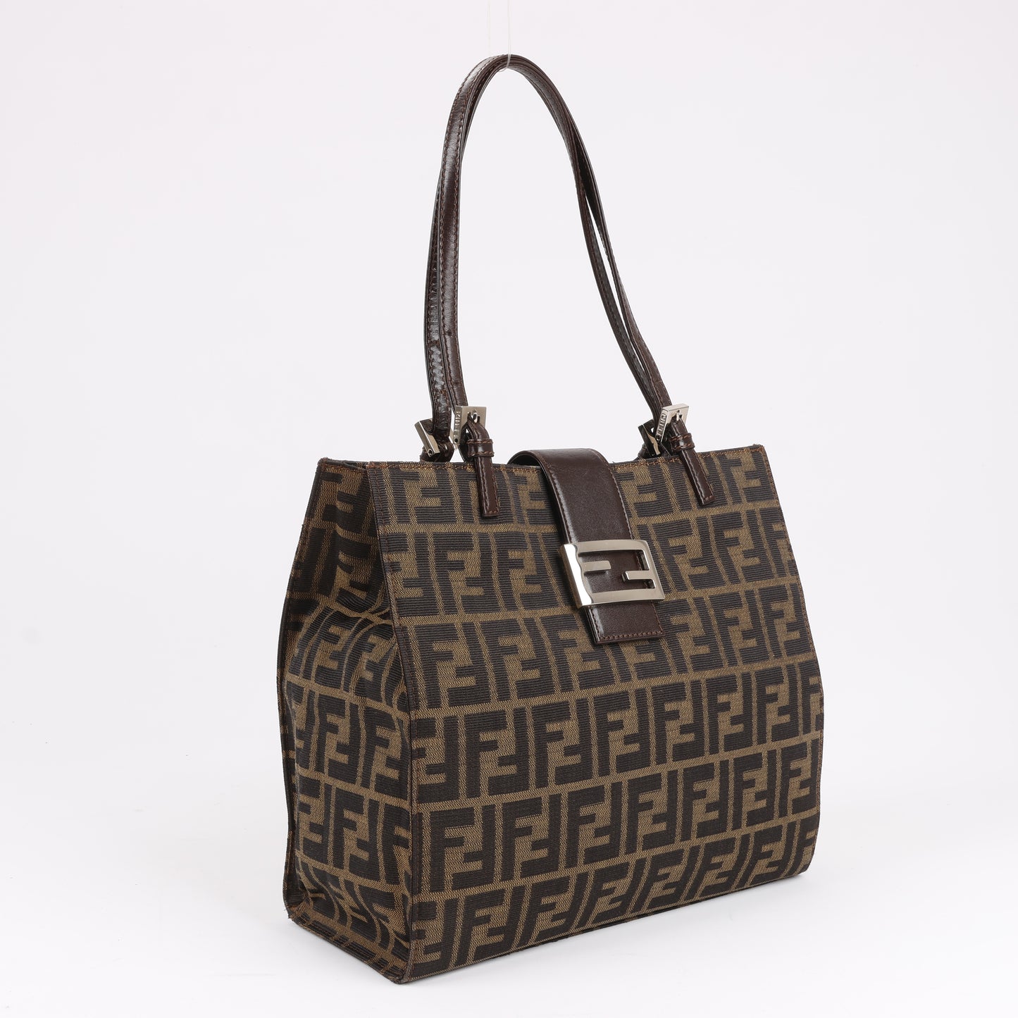FENDI – Zucchino Mamma Bucket-Umhängetasche aus Canvas und Leder in Braun