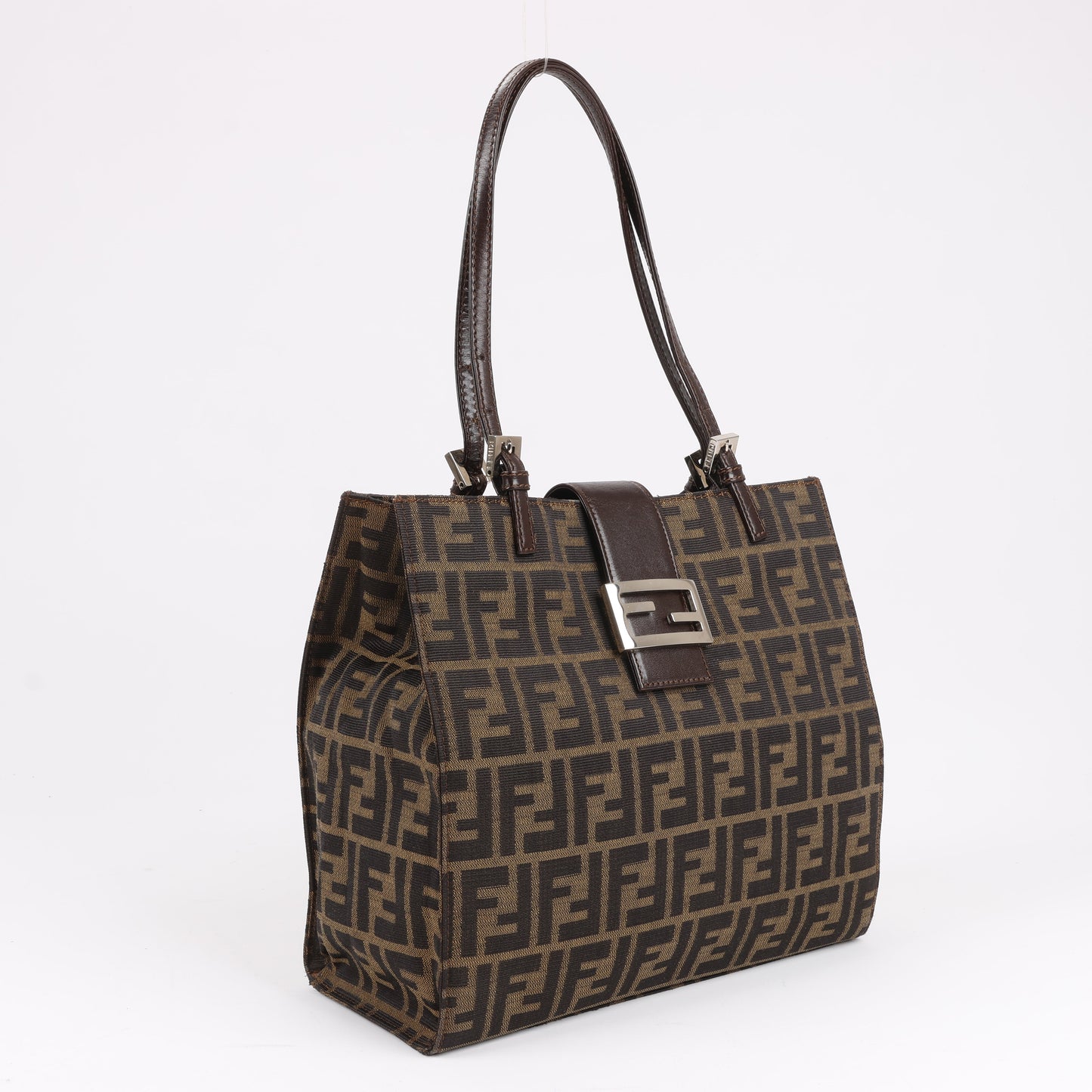 FENDI – Zucchino Mamma Bucket-Umhängetasche aus Canvas und Leder in Braun