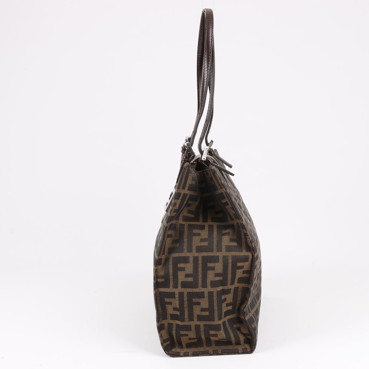 FENDI – Zucchino Mamma Bucket-Umhängetasche aus Canvas und Leder in Braun