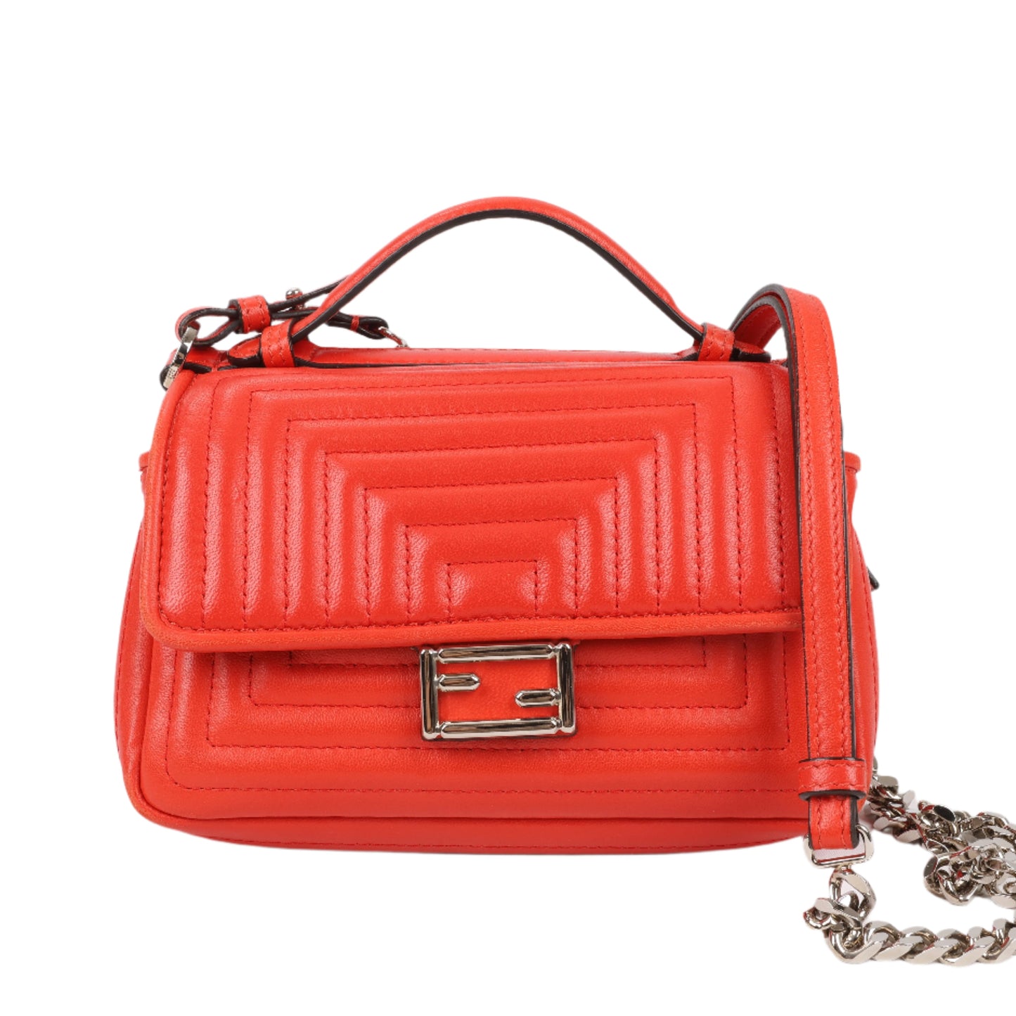 FENDI Double Micro Baguette Leder-Umhängetasche mit Kette in Rot 8M0371