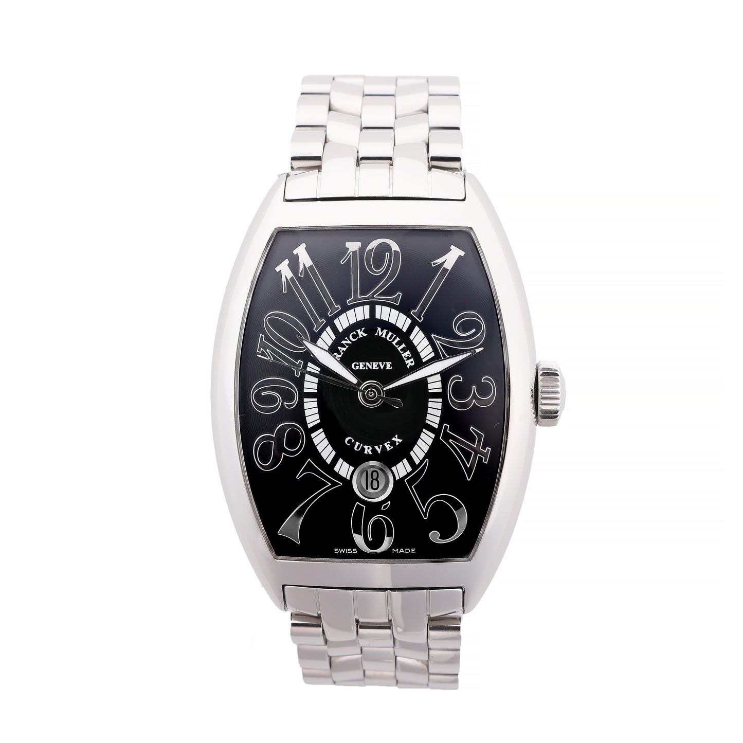 Franck Muller Tonneau Curvex Reliefs 8880SCDT REL 230 SS SS AT Uhr mit schwarzem Zifferblatt